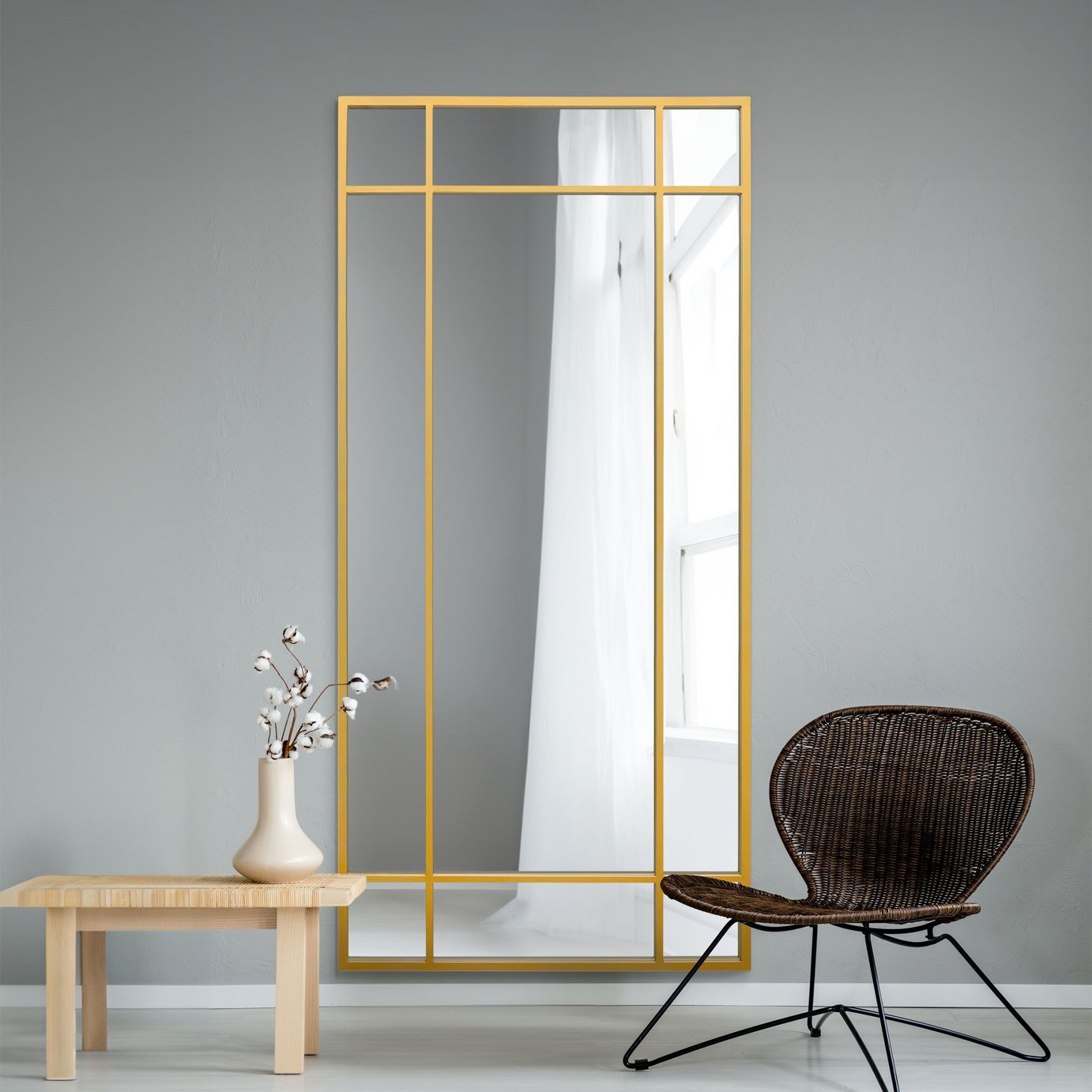MirrorOutlet Fenestra Gold Metal Wall Mirror - 180x85cm