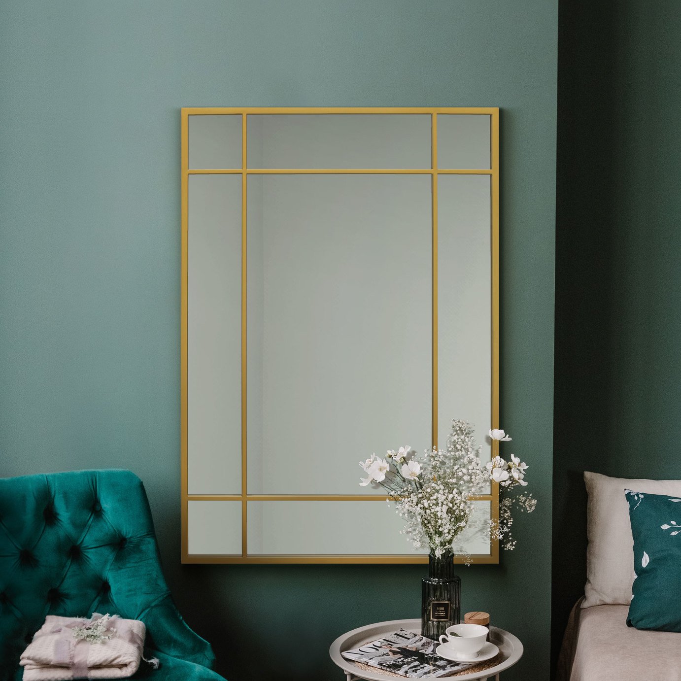 MirrorOutlet Fenestra Gold Metal Wall Mirror - 100x70cm