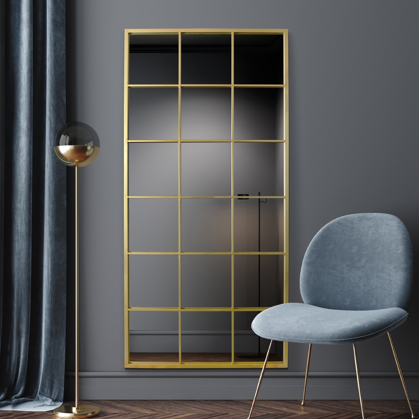 MirrorOutlet Fenestra Gold Metal Wall Mirror - 174x85cm