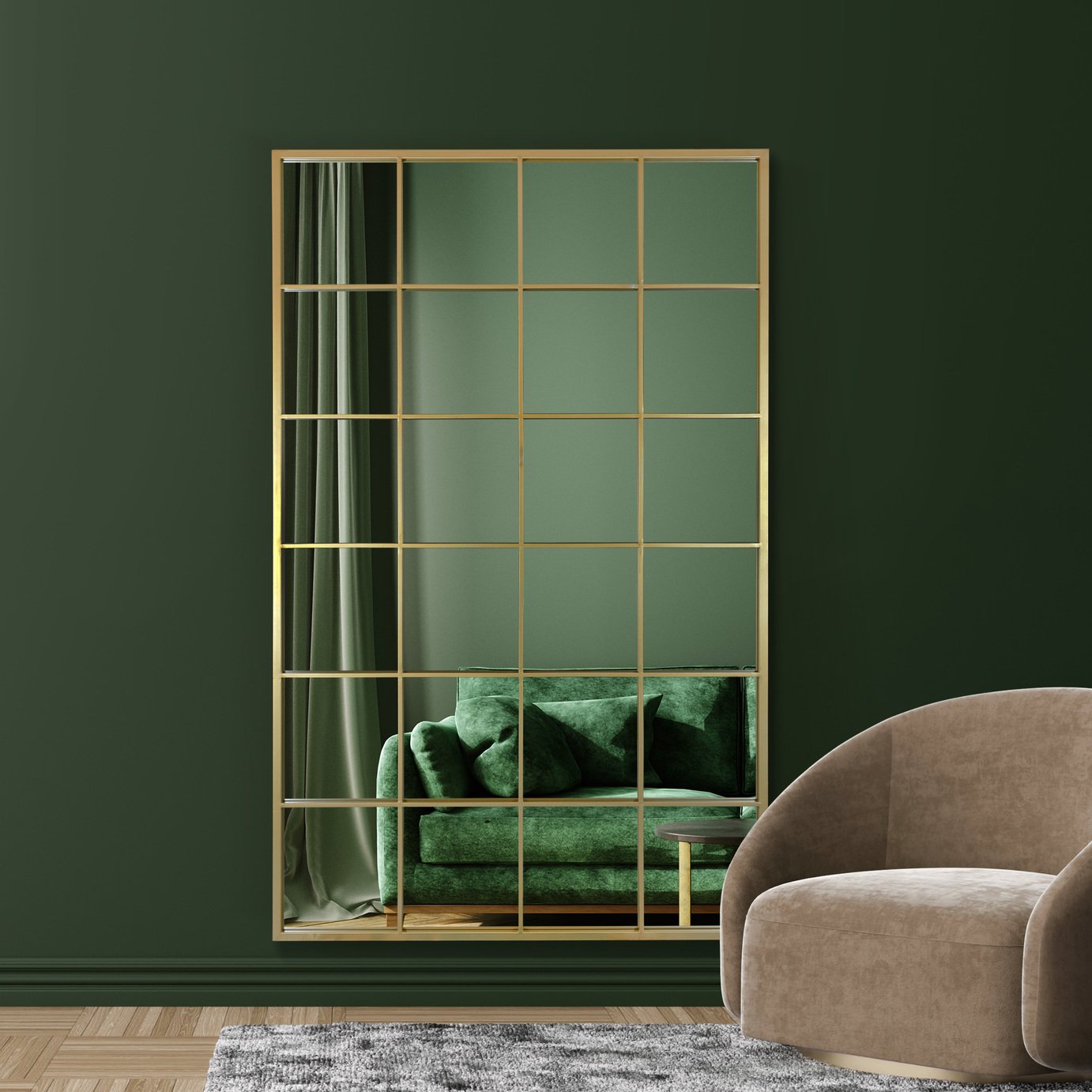 MirrorOutlet Fenestra Gold Metal Wall Mirror - 174x110cm