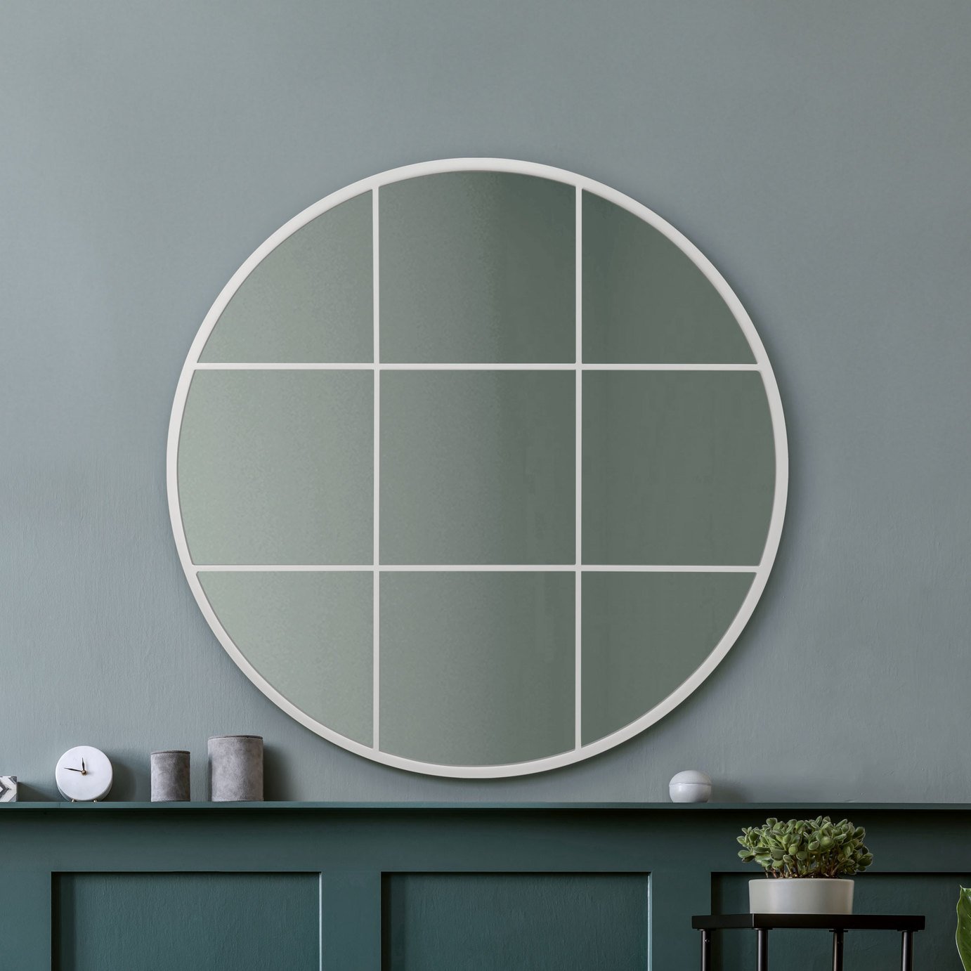 MirrorOutlet Circulus White Metal Round Wall Mirror - 100cm