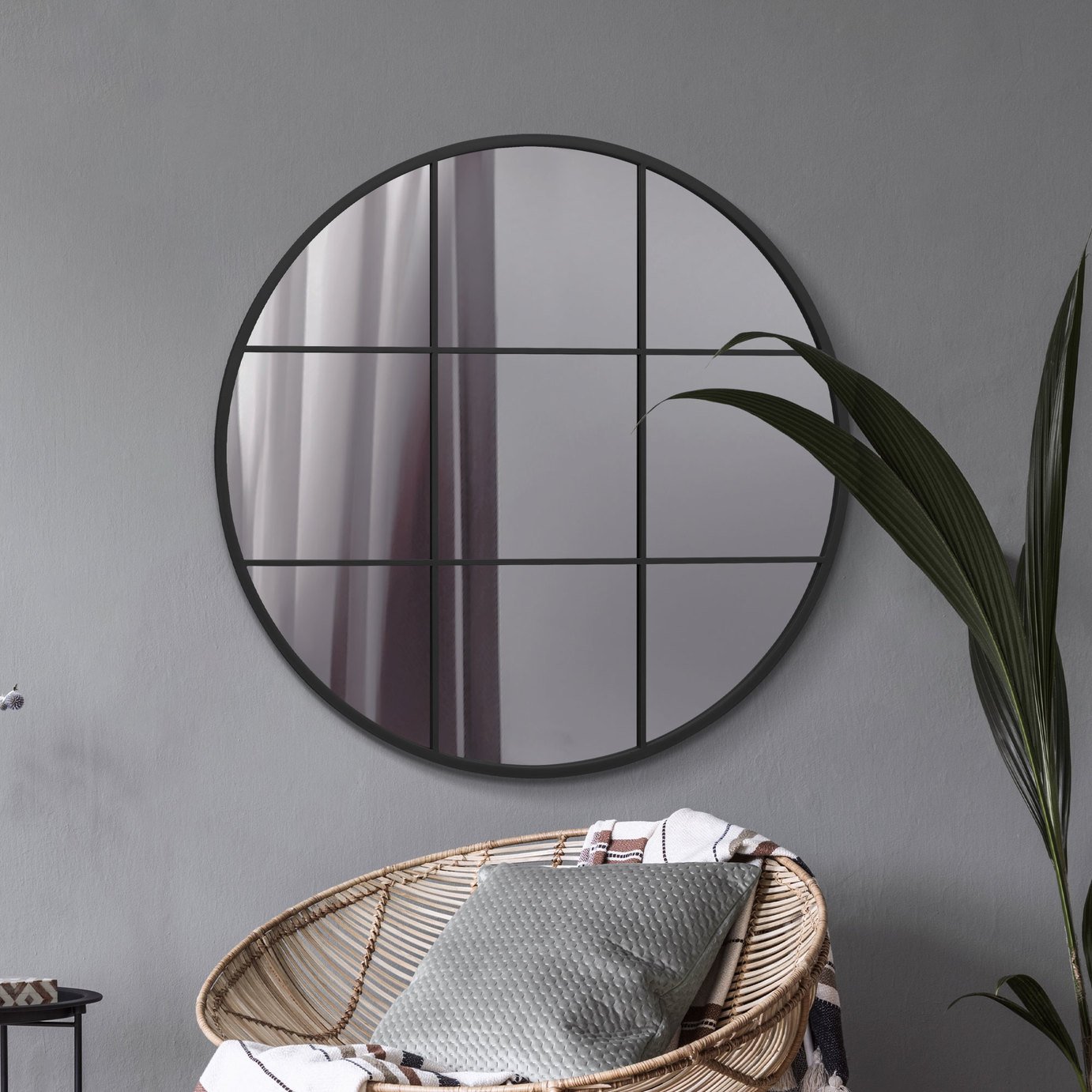 MirrorOutlet Circulus Black Metal Round Wall Mirror - 100cm