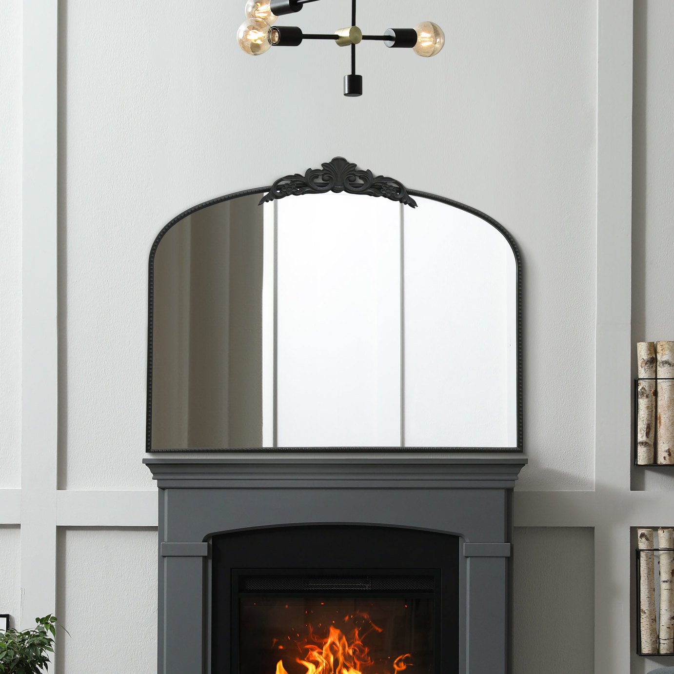 MirrorOutlet Crown Black Metal Arch Wall Mirror - 102x80cm