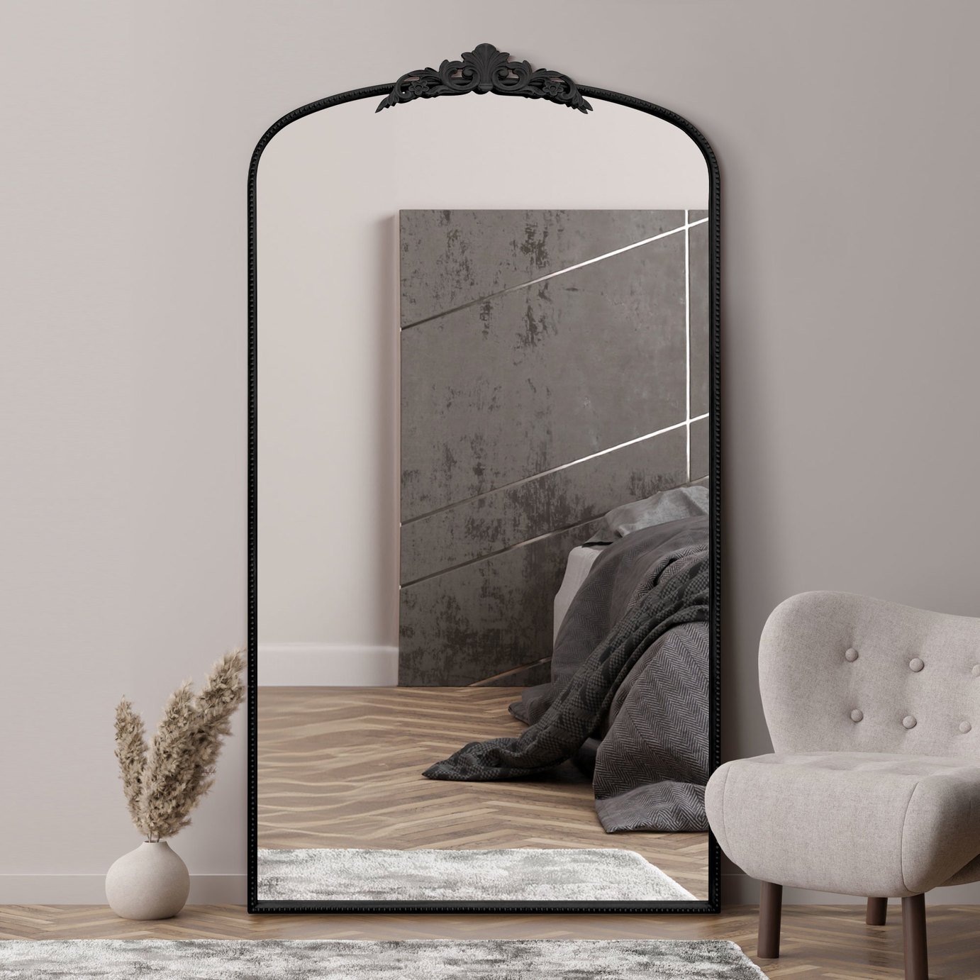 MirrorOutlet Crown Black Metal Arch Wall Mirror - 174x96cm