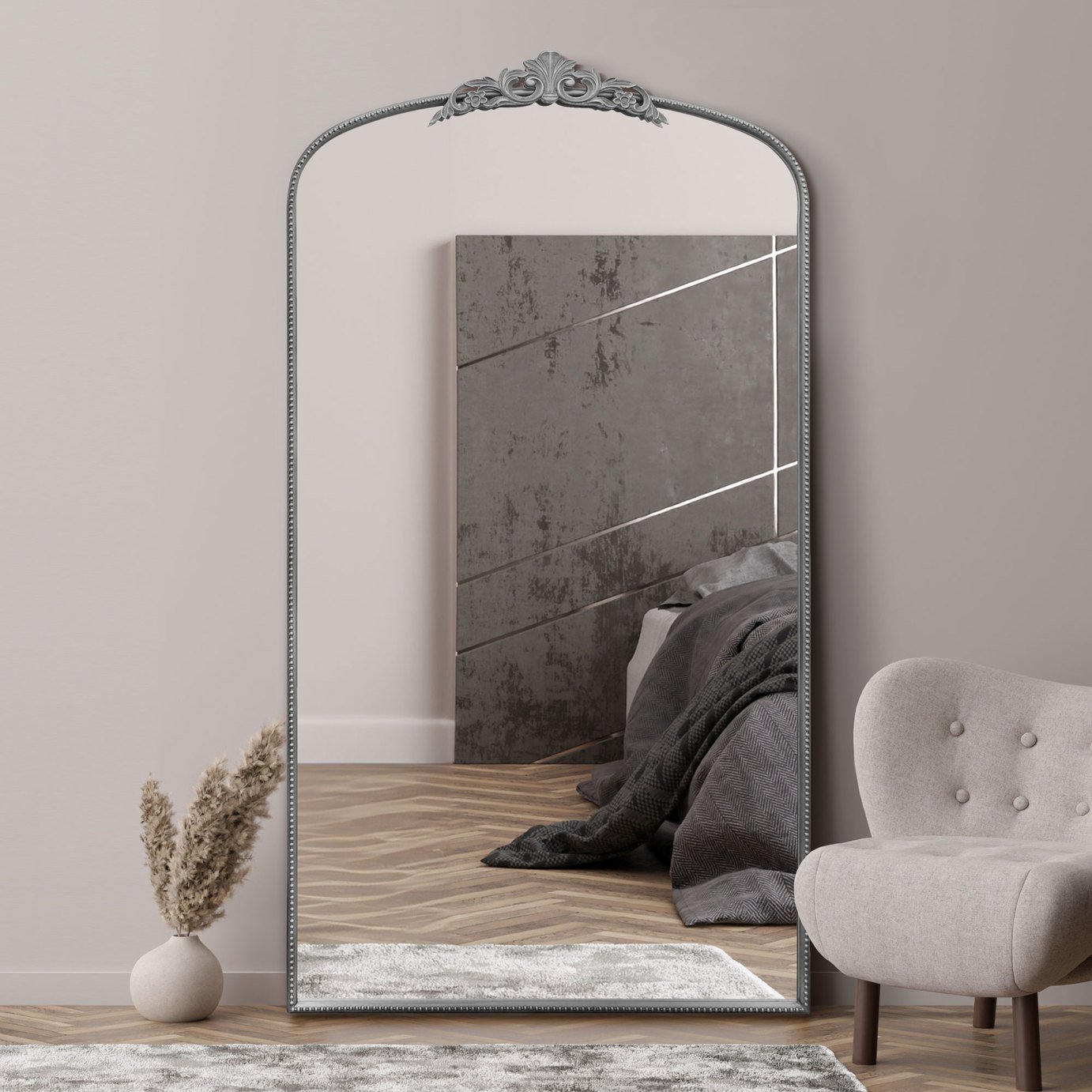 MirrorOutlet Crown Silver Metal Arch Wall Mirror - 174x96cm