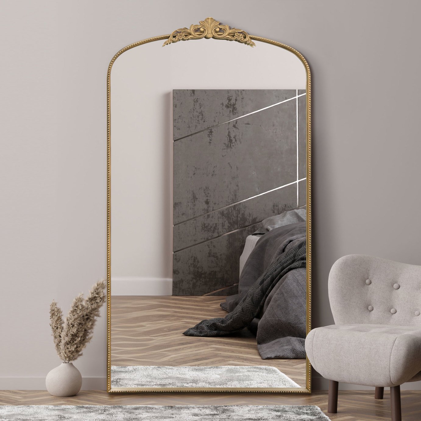 MirrorOutlet Crown Gold Metal Arch Wall Mirror - 174x96cm