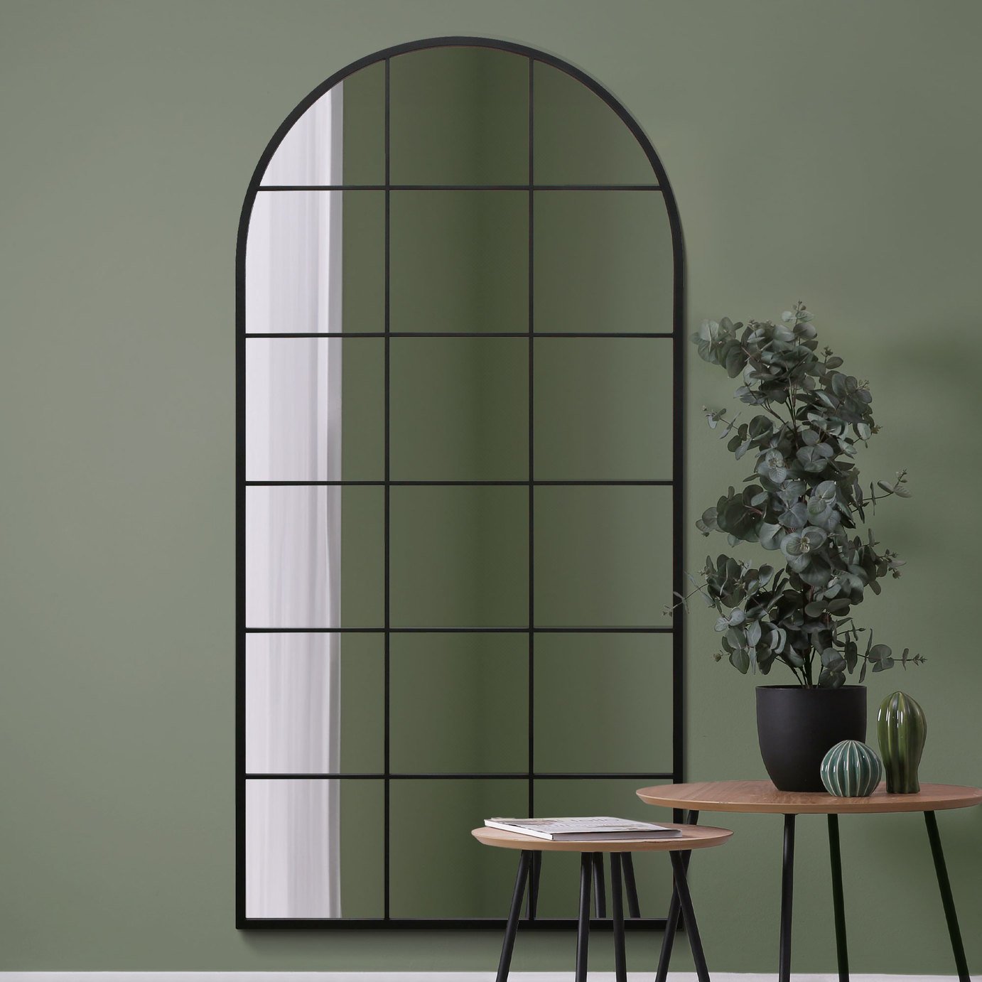 MirrorOutlet Fenarc Black Metal Arch Wall Mirror - 180x90cm