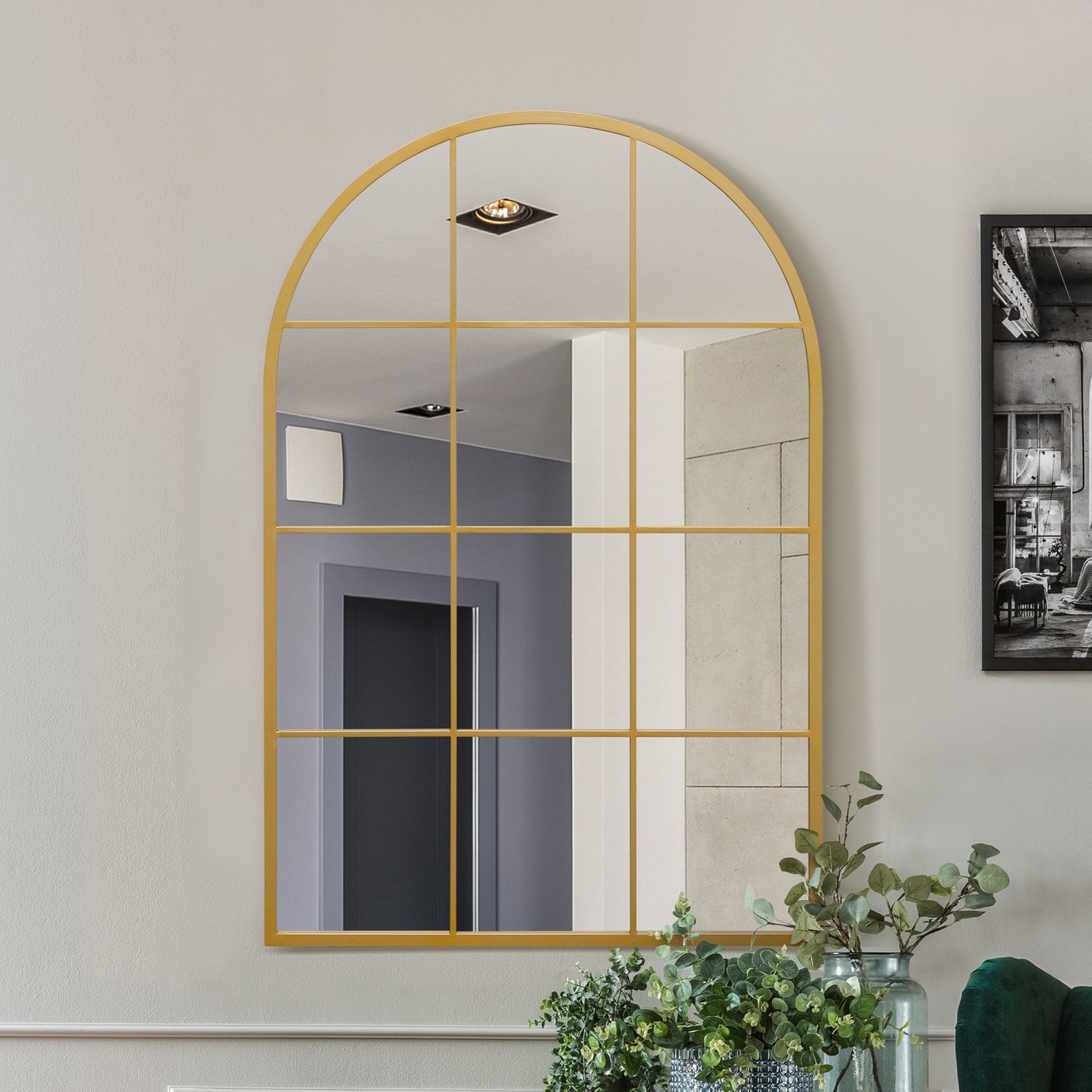 MirrorOutlet Fenarc Gold Metal Arch Wall Mirror - 120x80cm