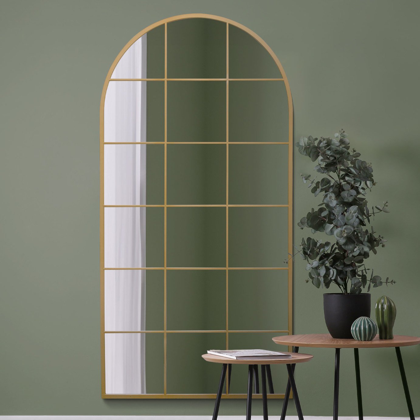 MirrorOutlet Fenarc Gold Metal Arch Wall Mirror - 180x90cm