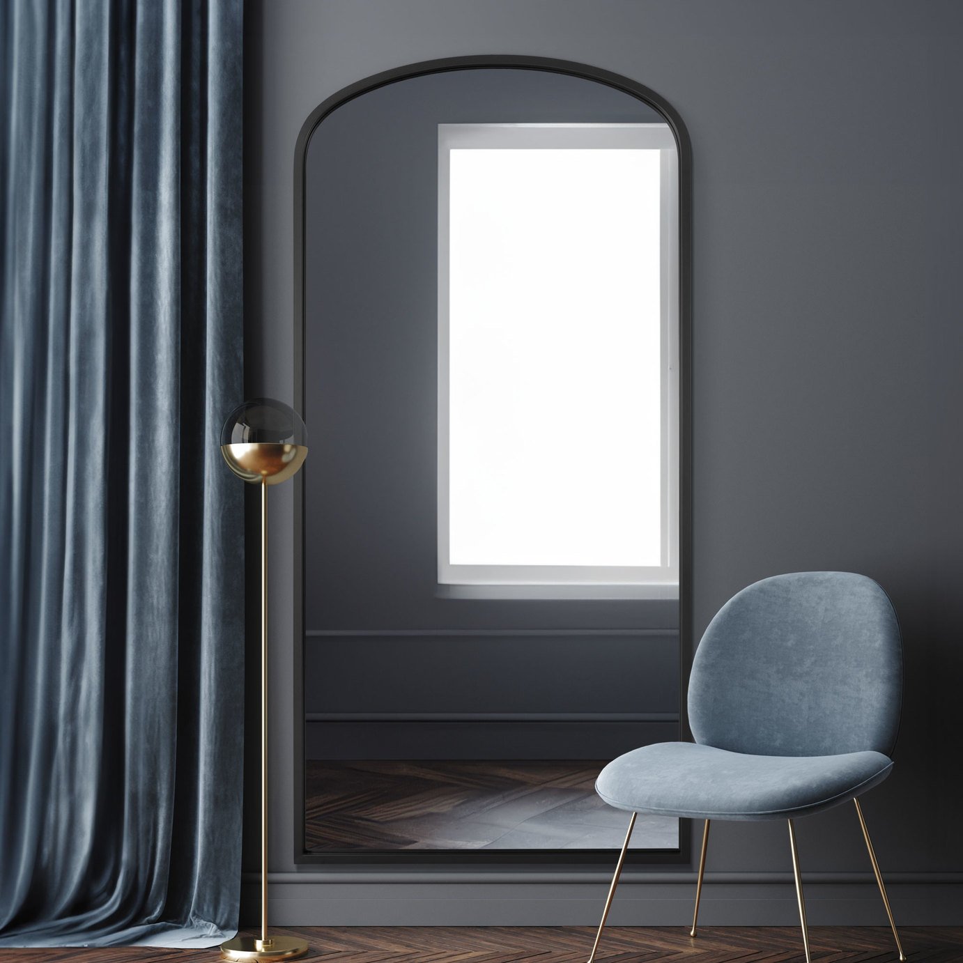 MirrorOutlet Angustus Black Metal Wall Mirror - 170x85cm