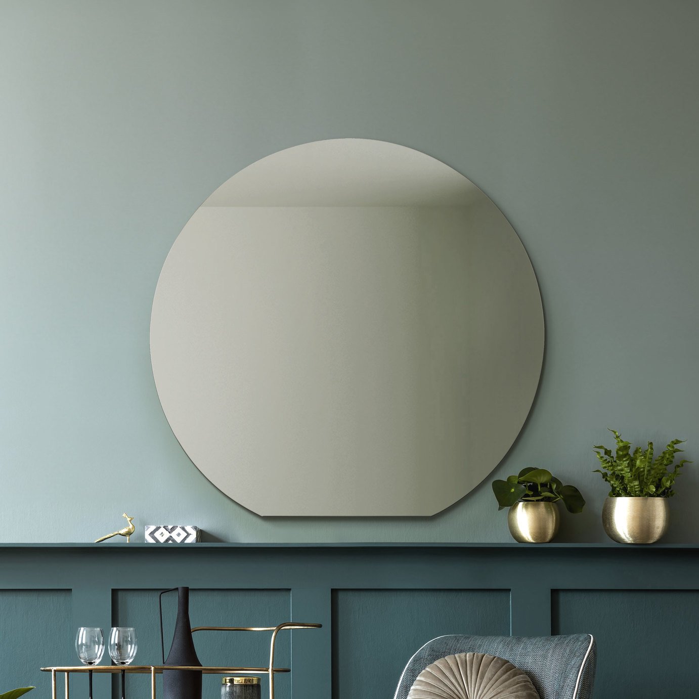 MirrorOutlet Circulus Black Frameless Wood Arch Wall Mirror - 90x95cm