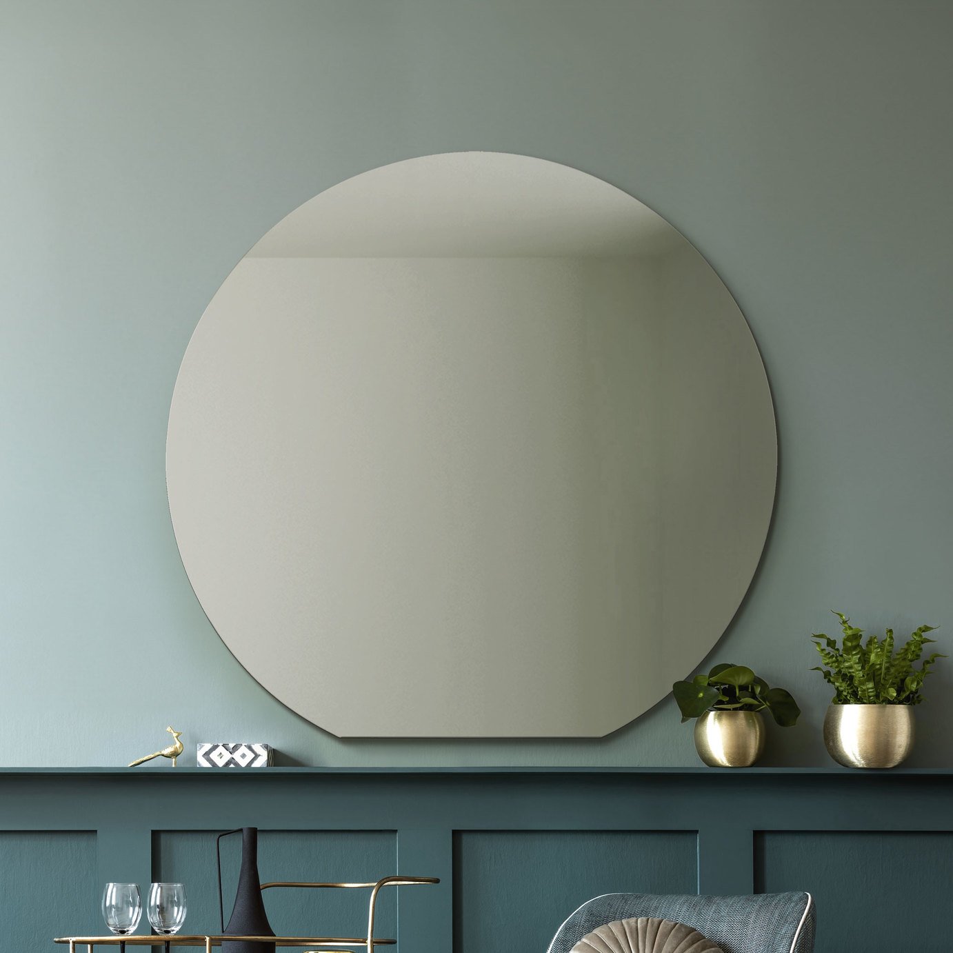 MirrorOutlet Circulus Black Frameless Wood Arch Wall Mirror - 100x106cm