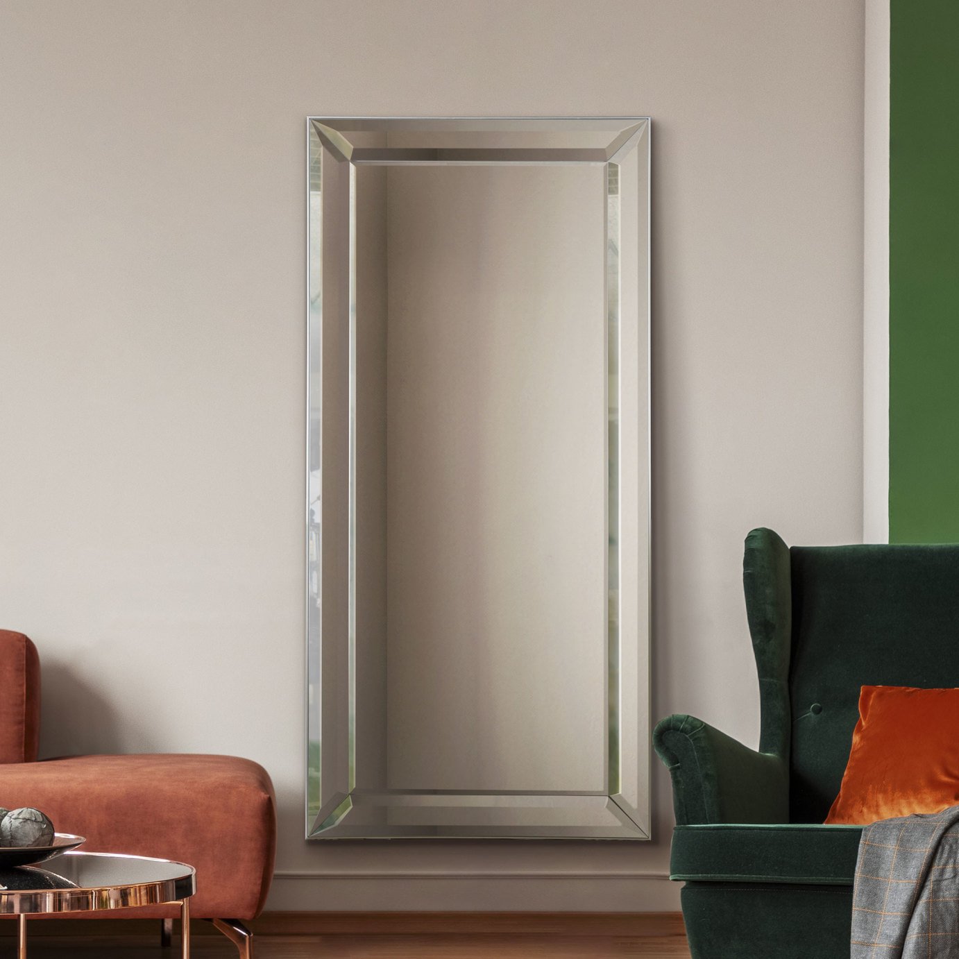 MirrorOutlet Silver Wood Wall Mirror - 165x79cm