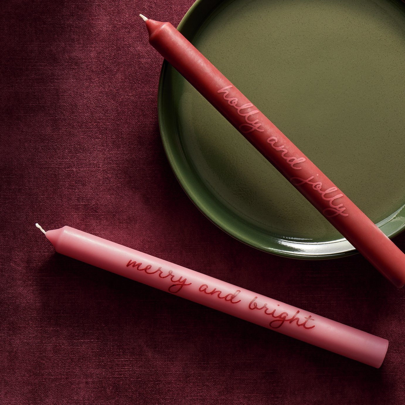 Habitat Medium Pack of 2 Taper Dinner Candles with Text - Unscented