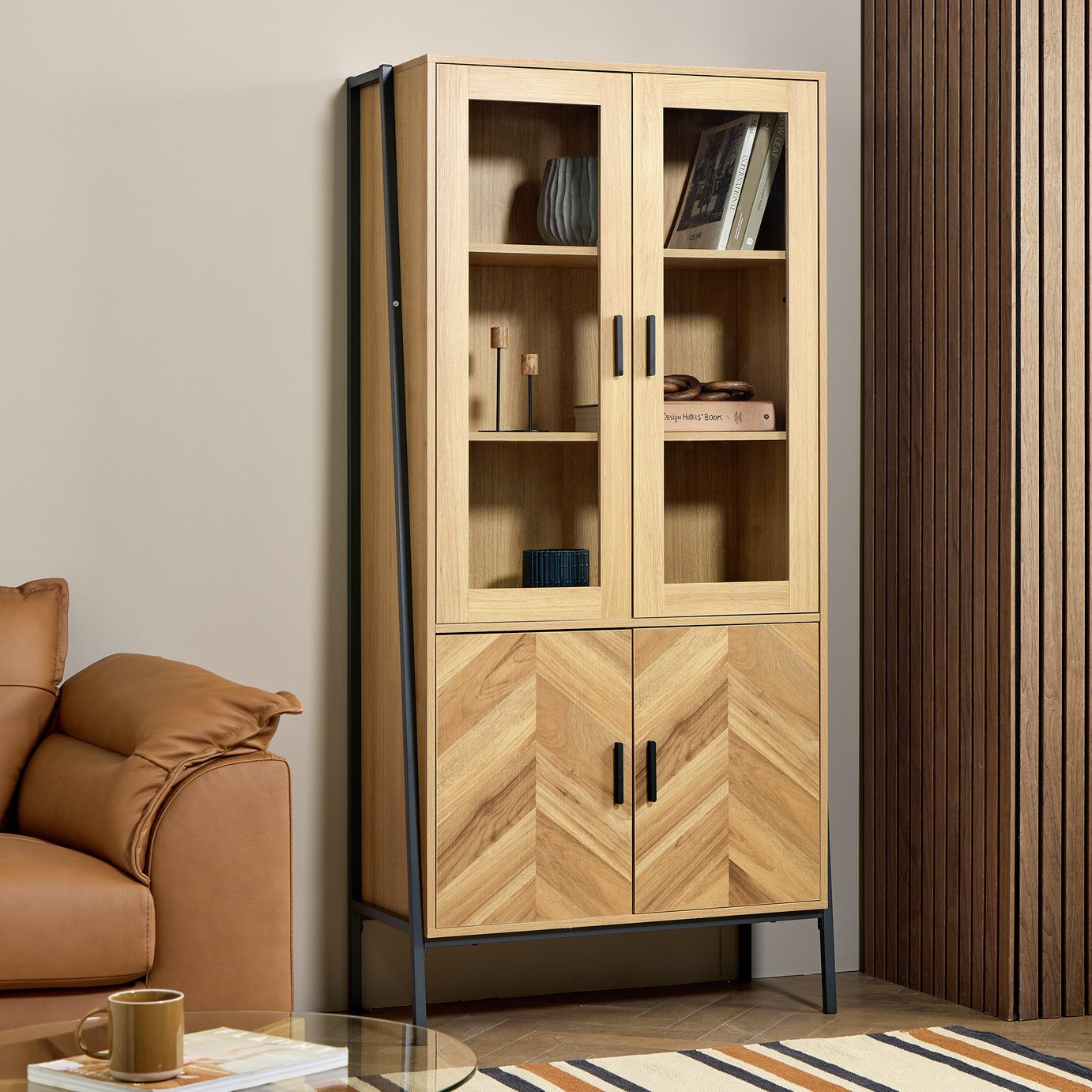 Argos Home Arnel Chevron 2 Door Display Cabinet - Natural