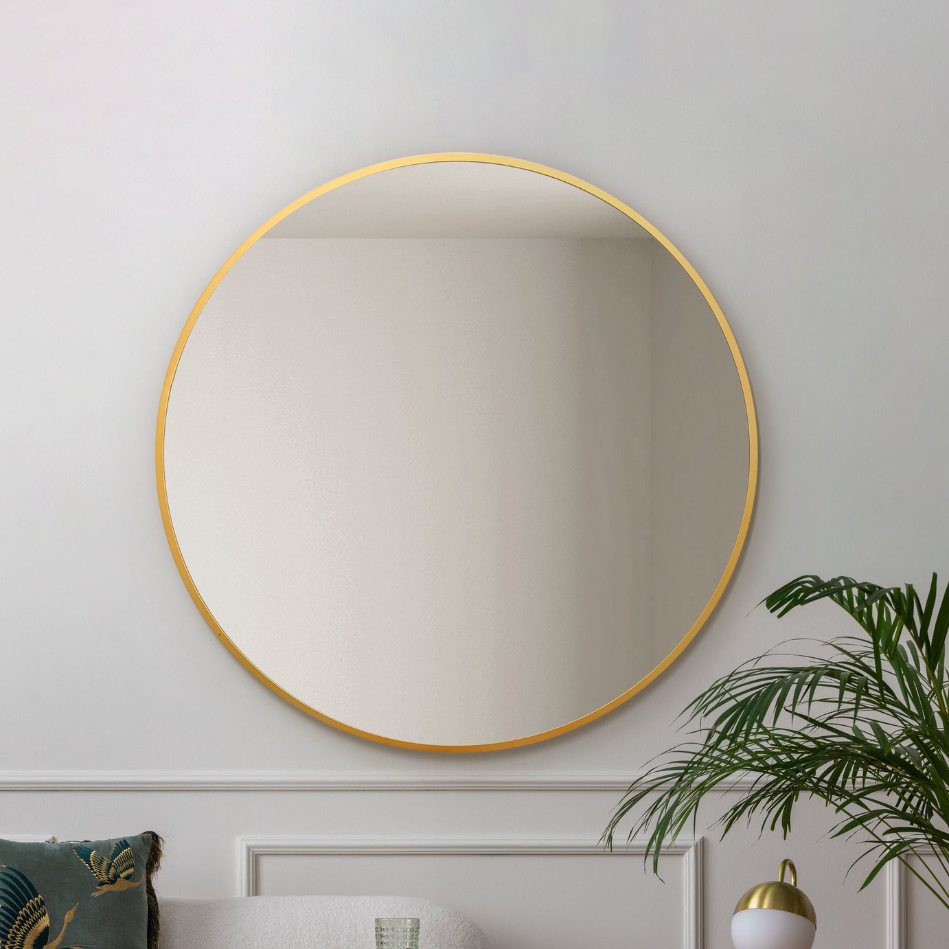 MirrorOutlet Fenestra Gold Metal Round Wall Mirror - 100cm