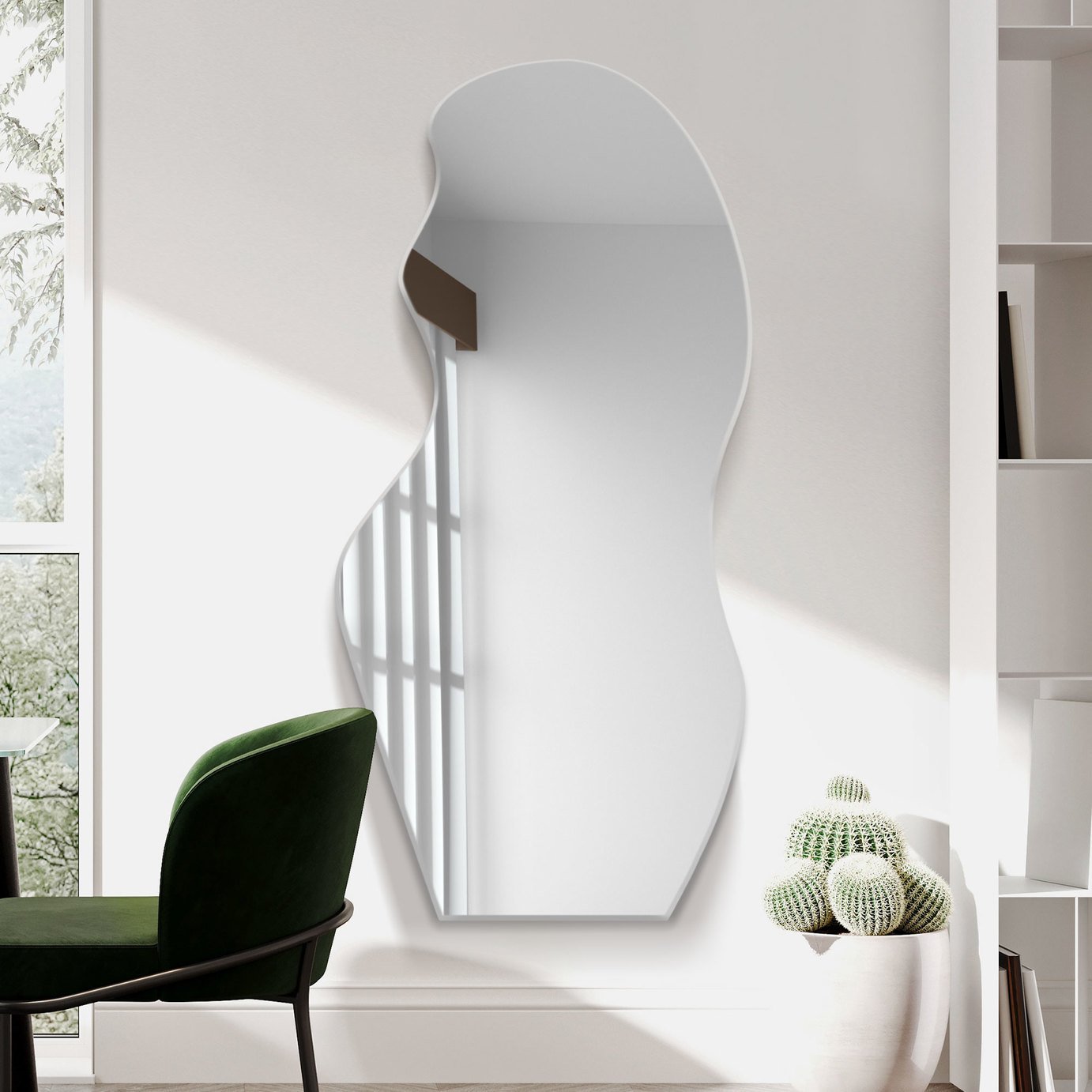 MirrorOutlet Lacuna Black Wood Wavy Wall Mirror - 120x50cm