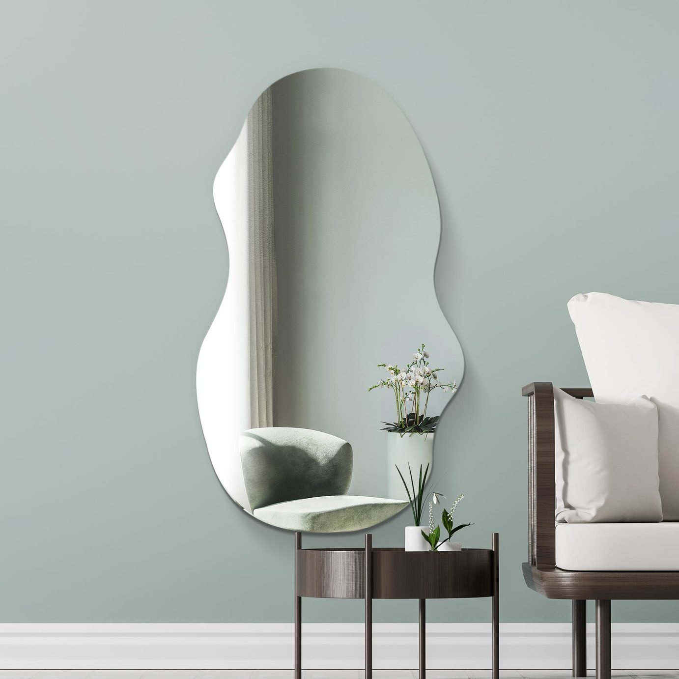 MirrorOutlet Lacuna Black Wood Wavy Wall Mirror - 120x54cm