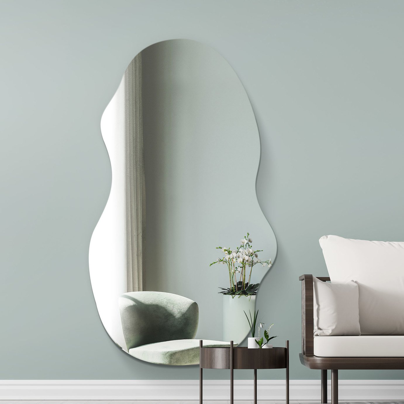 MirrorOutlet Lacuna Black Wood Wavy Wall Mirror - 160x70cm