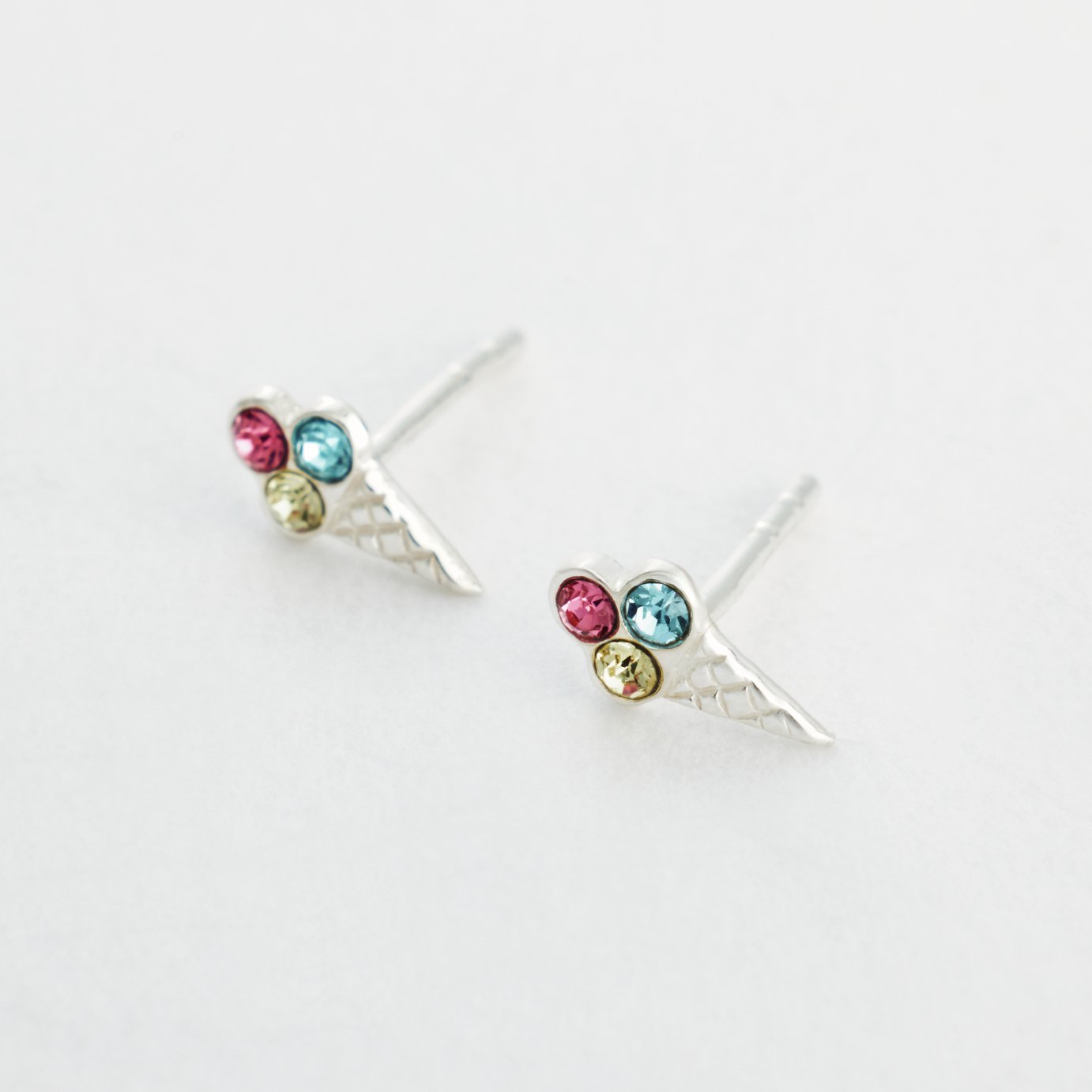 Revere Kids Sterling Silver Yellow, Blue & Pink Crystals Ice Cream Stud Earrings