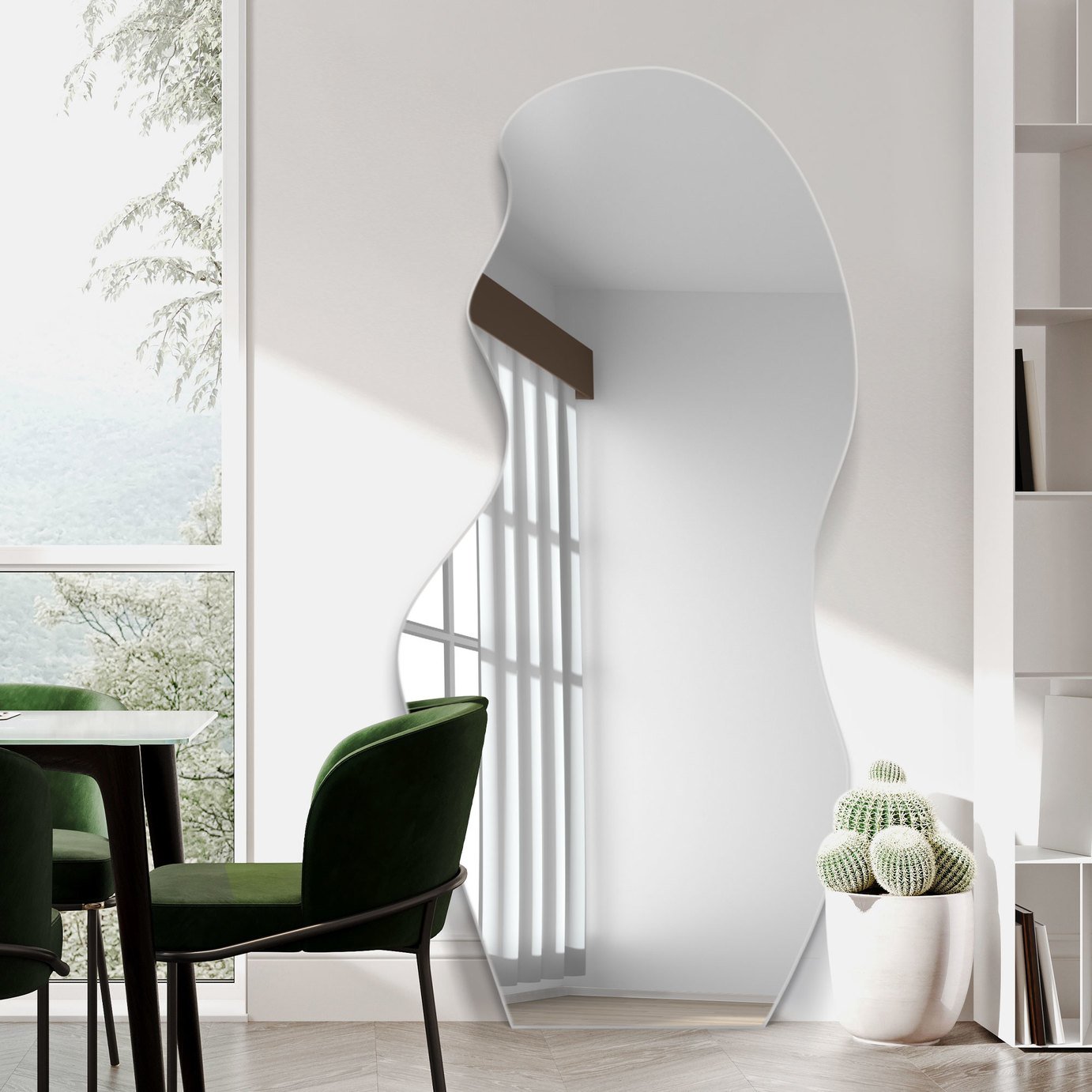 MirrorOutlet Lacuna Black Pebble Wood Wavy Wall Mirror - 170x80cm
