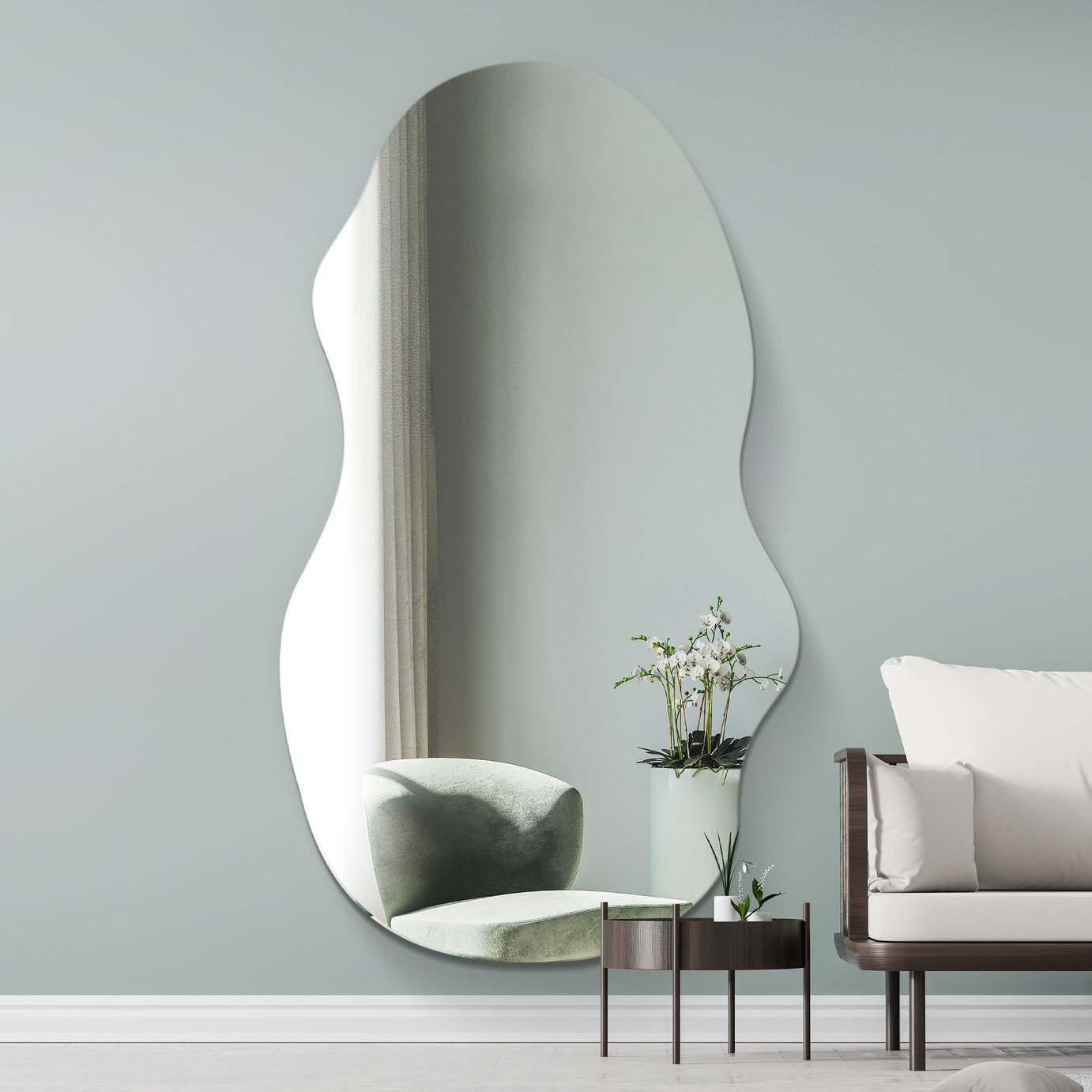 MirrorOutlet Lacuna Black Wood Wavy Wall Mirror - 180x80cm