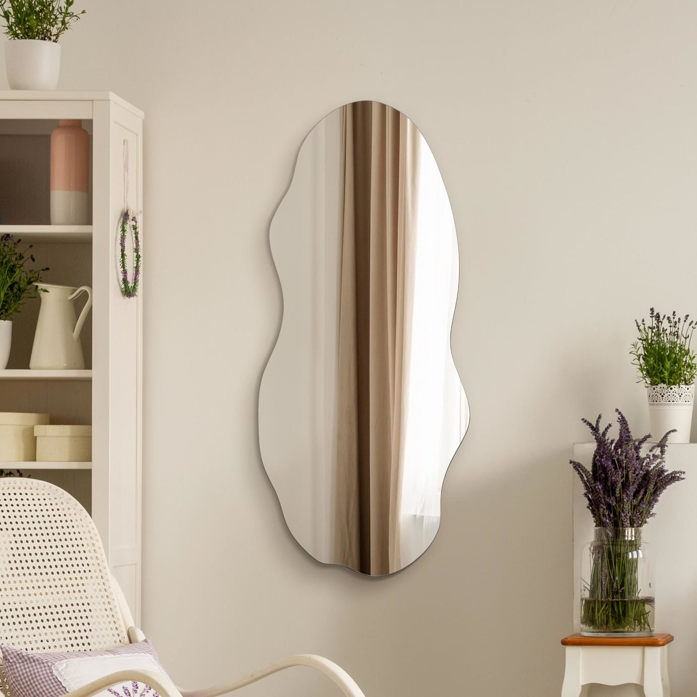 MirrorOutlet Lacuna Black Pebble Wood Wavy Wall Mirror - 100x45cm