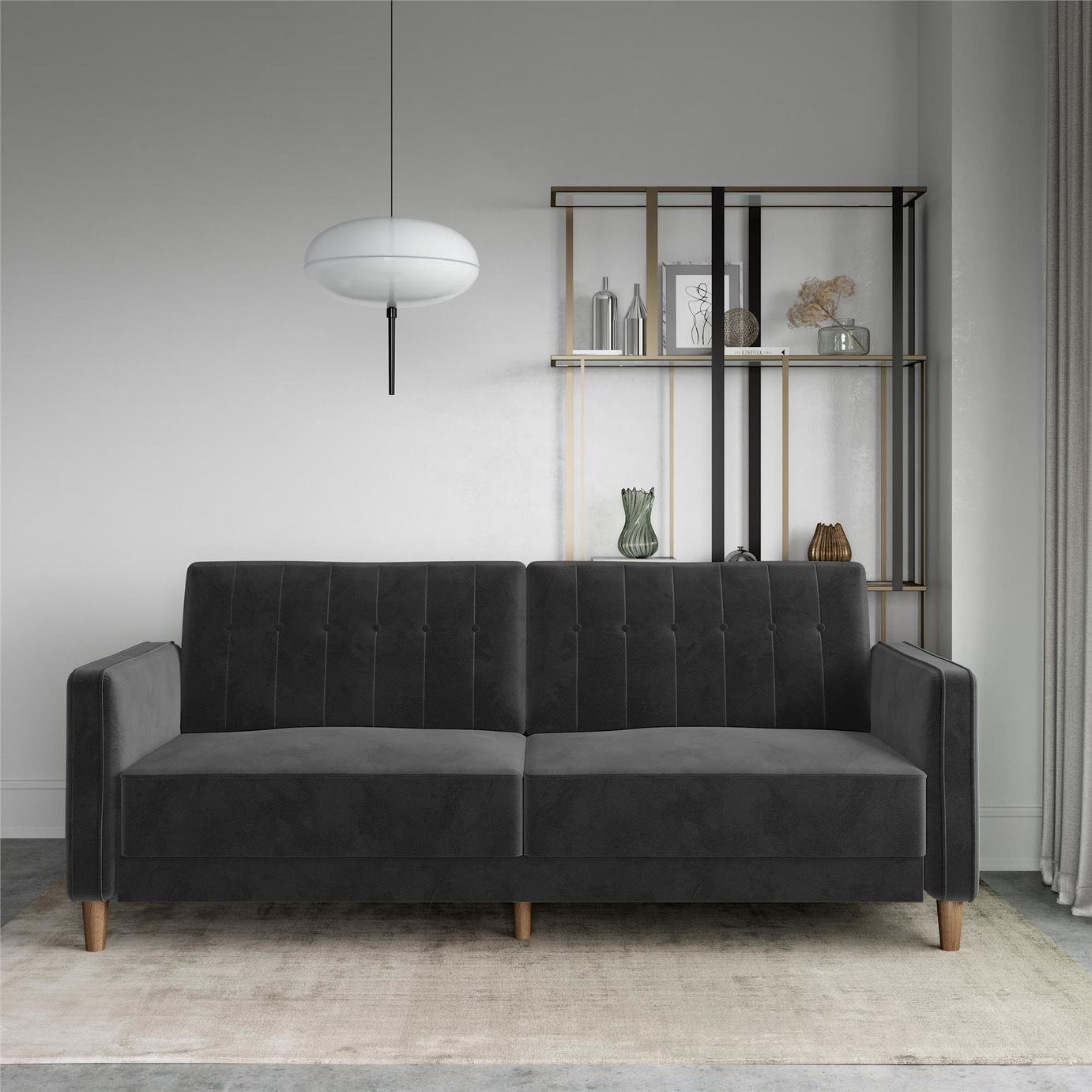 Dorel Pin Velvet Futon Sofa Bed - Grey