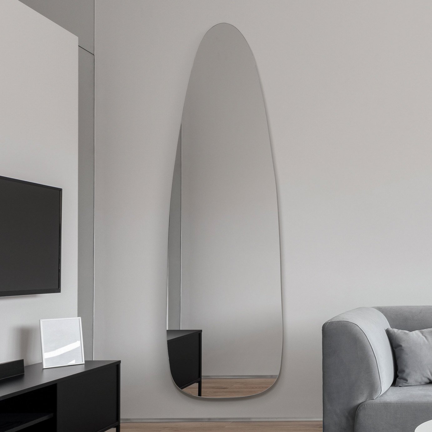 MirrorOutlet Lacuna Black Wood Wavy Wall Mirror - 100x45cm