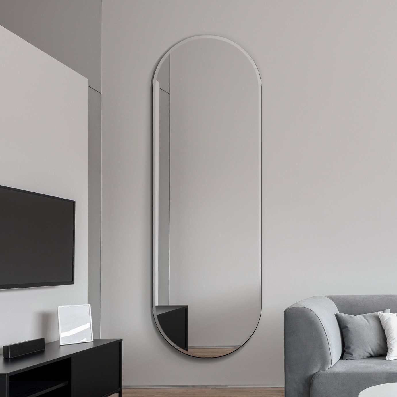 MirrorOutlet Lacuna Black Metal Oval Wall Mirror - 180x65cm