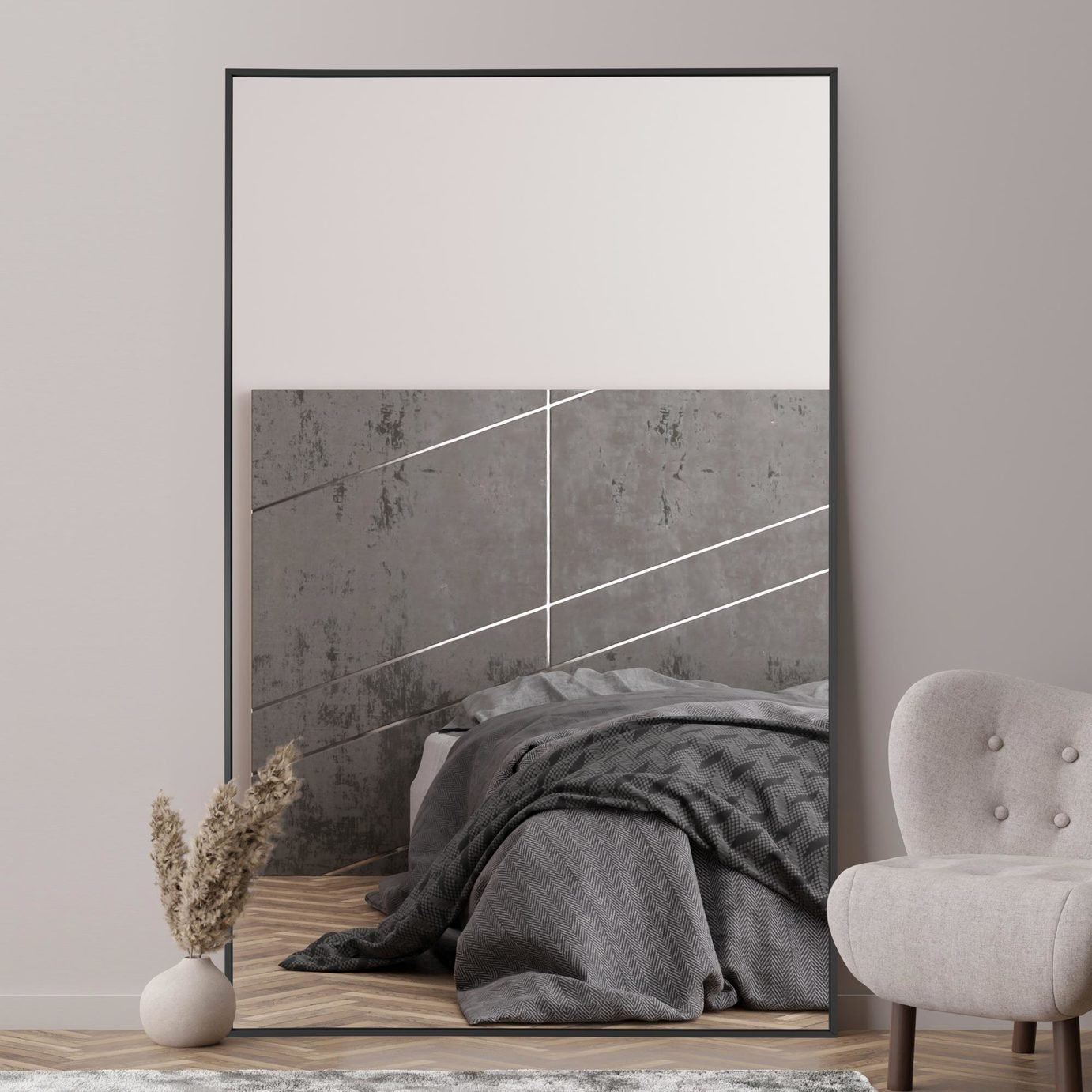 MirrorOutlet Artus Black Metal Wall Mirror - 174x110cm