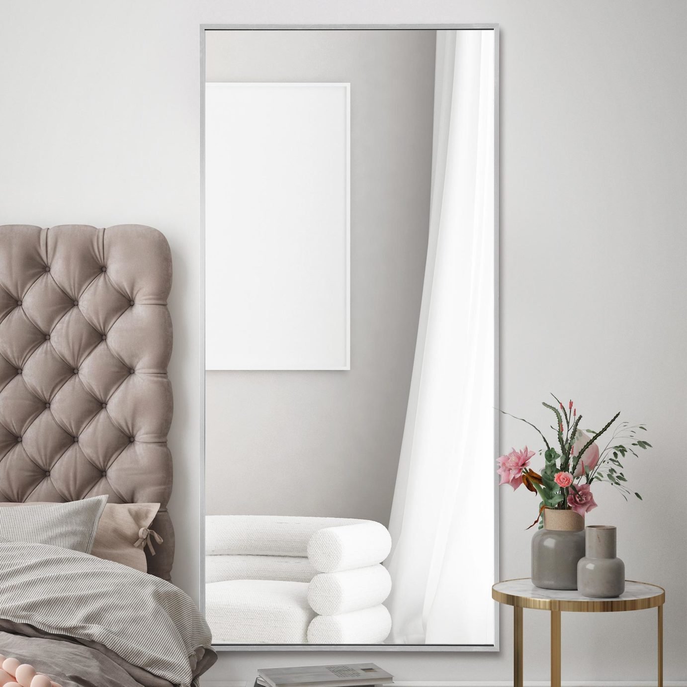 MirrorOutlet Artus Silver Metal Wall Mirror - 174x85cm