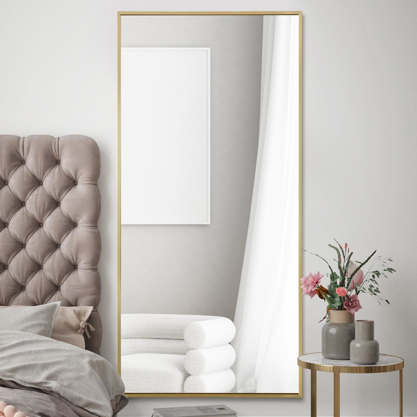 MirrorOutlet Artus Gold Wood Wall Mirror - 174x85cm