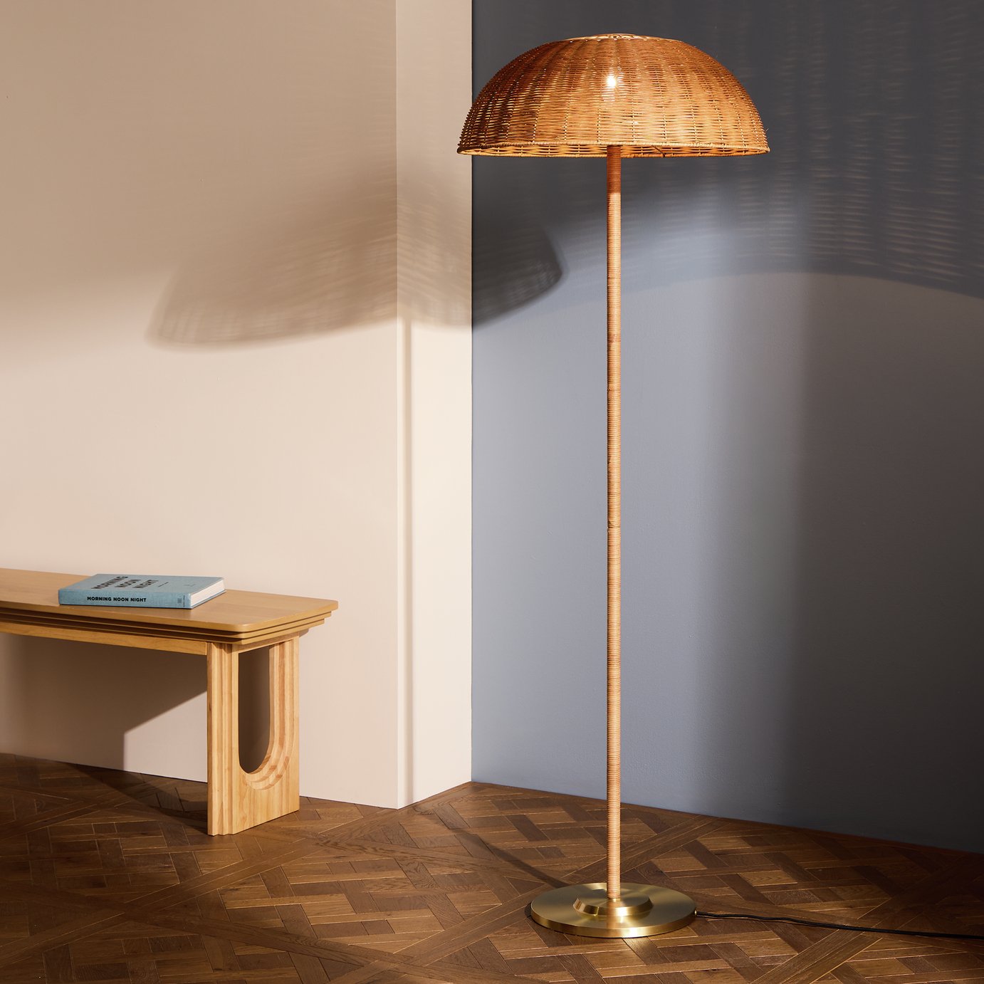 Habitat Alba Rattan Umbrella Floor Lamp - Brown