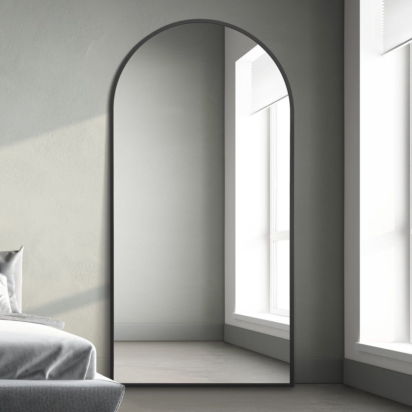 MirrorOutlet Arcus Black Metal Arch Wall Mirror - 200x100cm