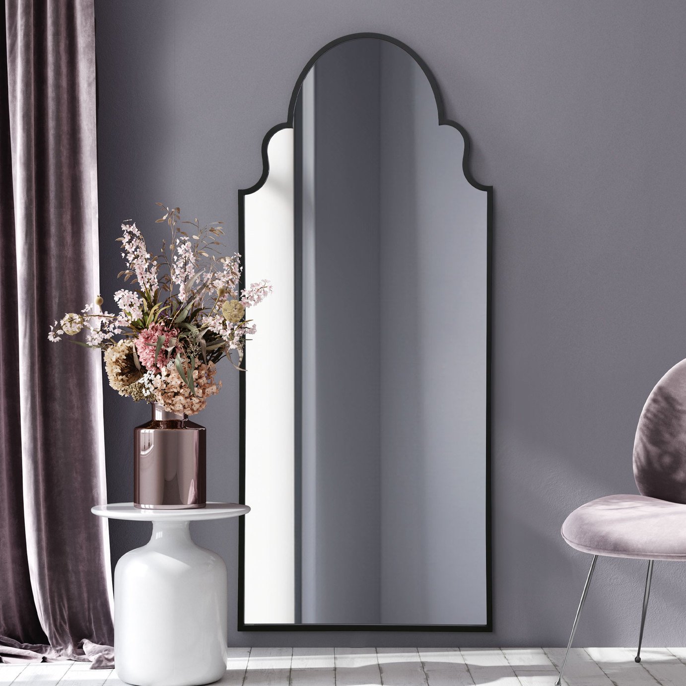 MirrorOutlet Arcus Black Metal Arch Wall Mirror - 200x85cm