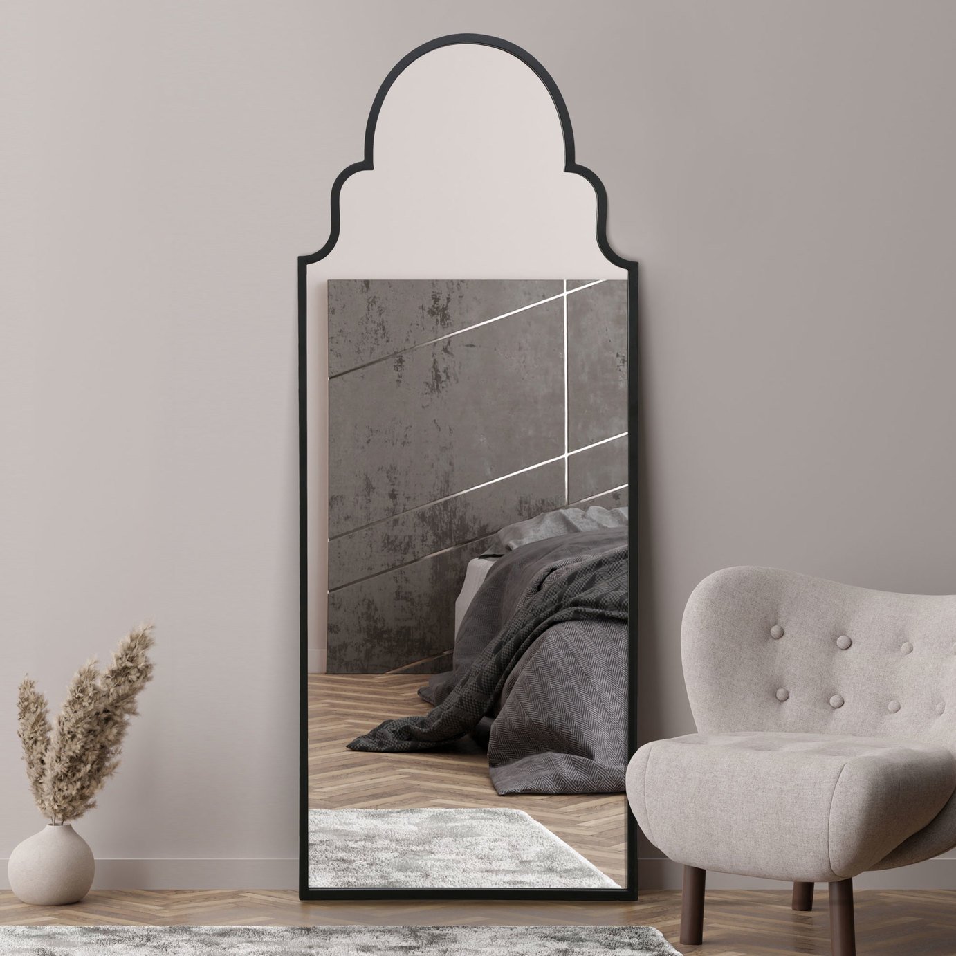 MirrorOutlet Arcus Black Metal Arch Wall Mirror - 180x70cm