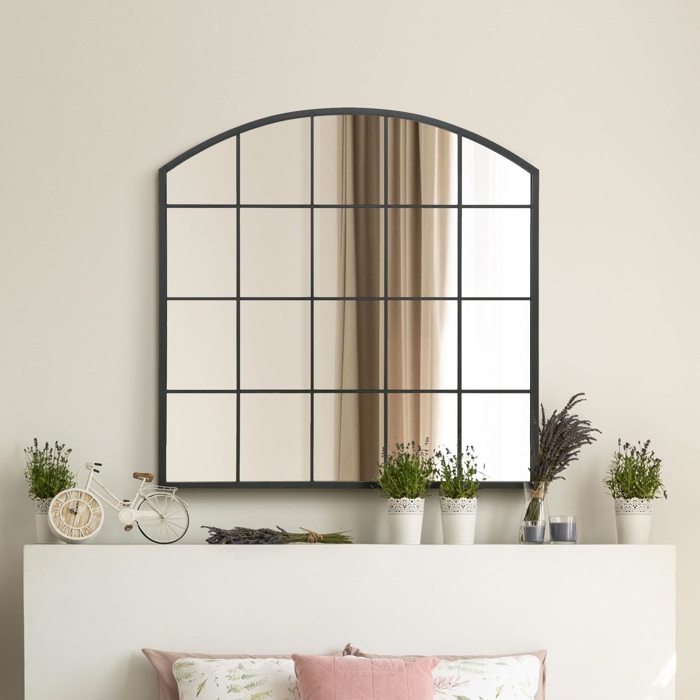 MirrorOutlet Arcus Black Metal Arch Wall Mirror - 100x100cm