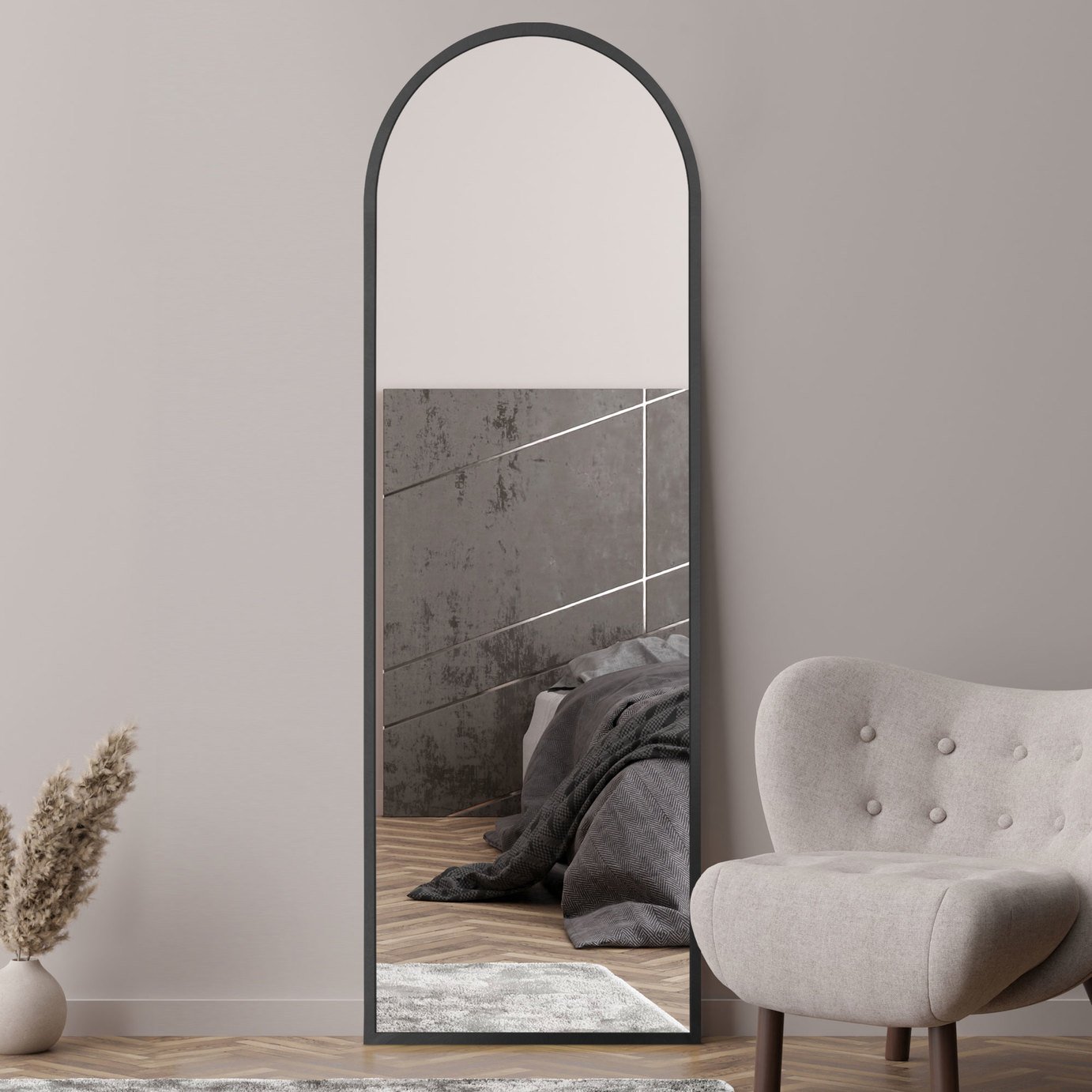 MirrorOutlet Arcus Black Metal Arch Wall Mirror - 180x60cm