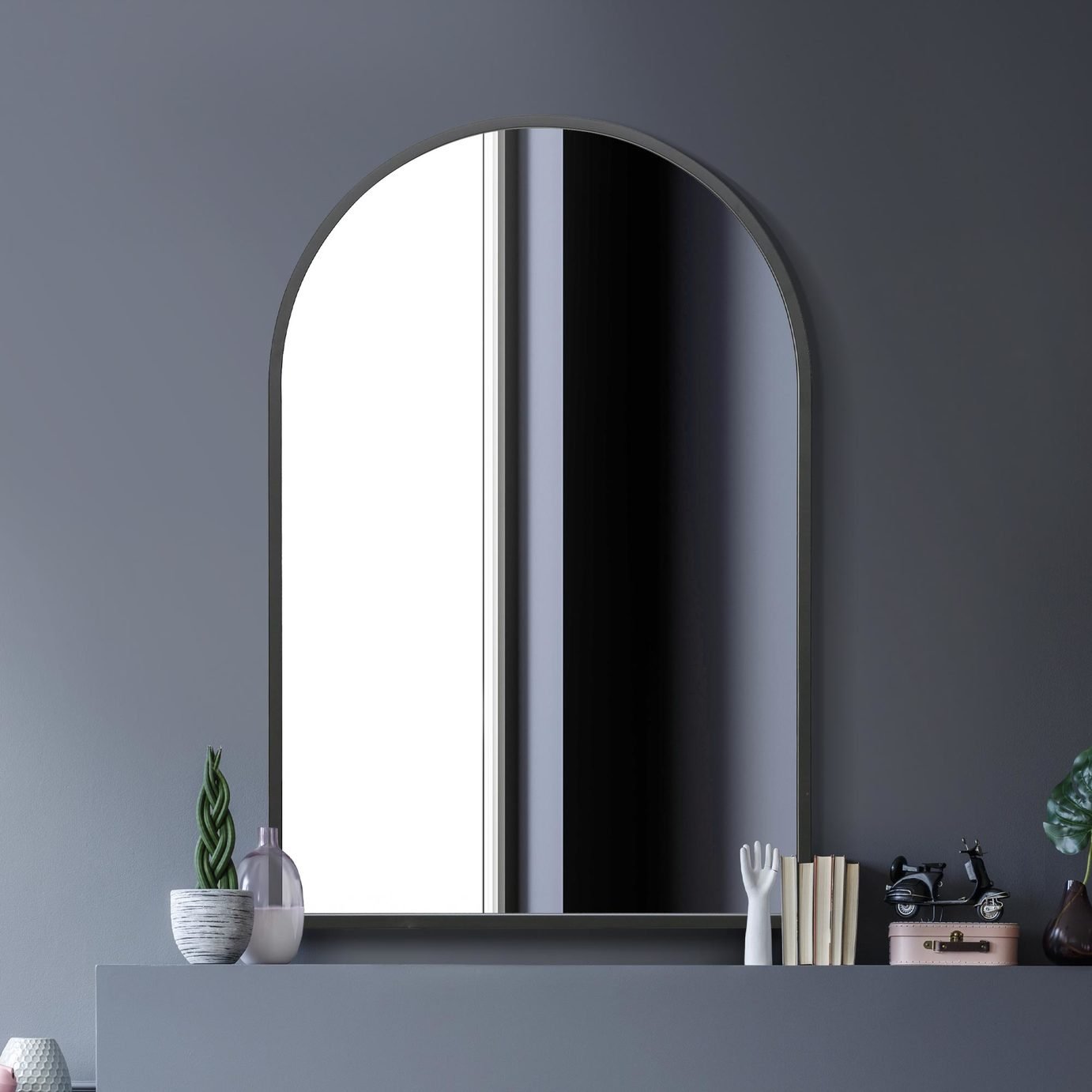 MirrorOutlet Arcus Black Metal Arch Wall Mirror - 120x80cm