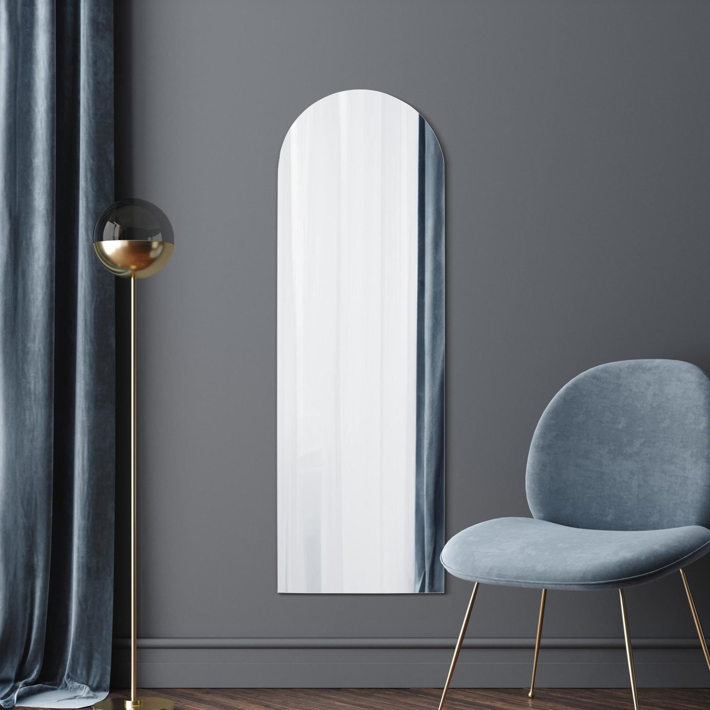 MirrorOutlet Arcus Black Metal Arch Wall Mirror - 150x50cm