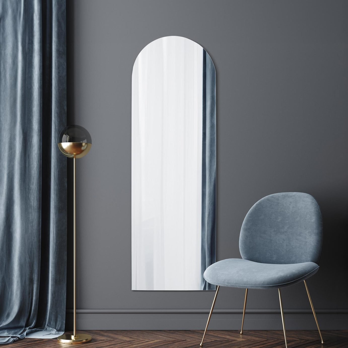 MirrorOutlet Arcus Black Metal Arch Wall Mirror - 180x60cm