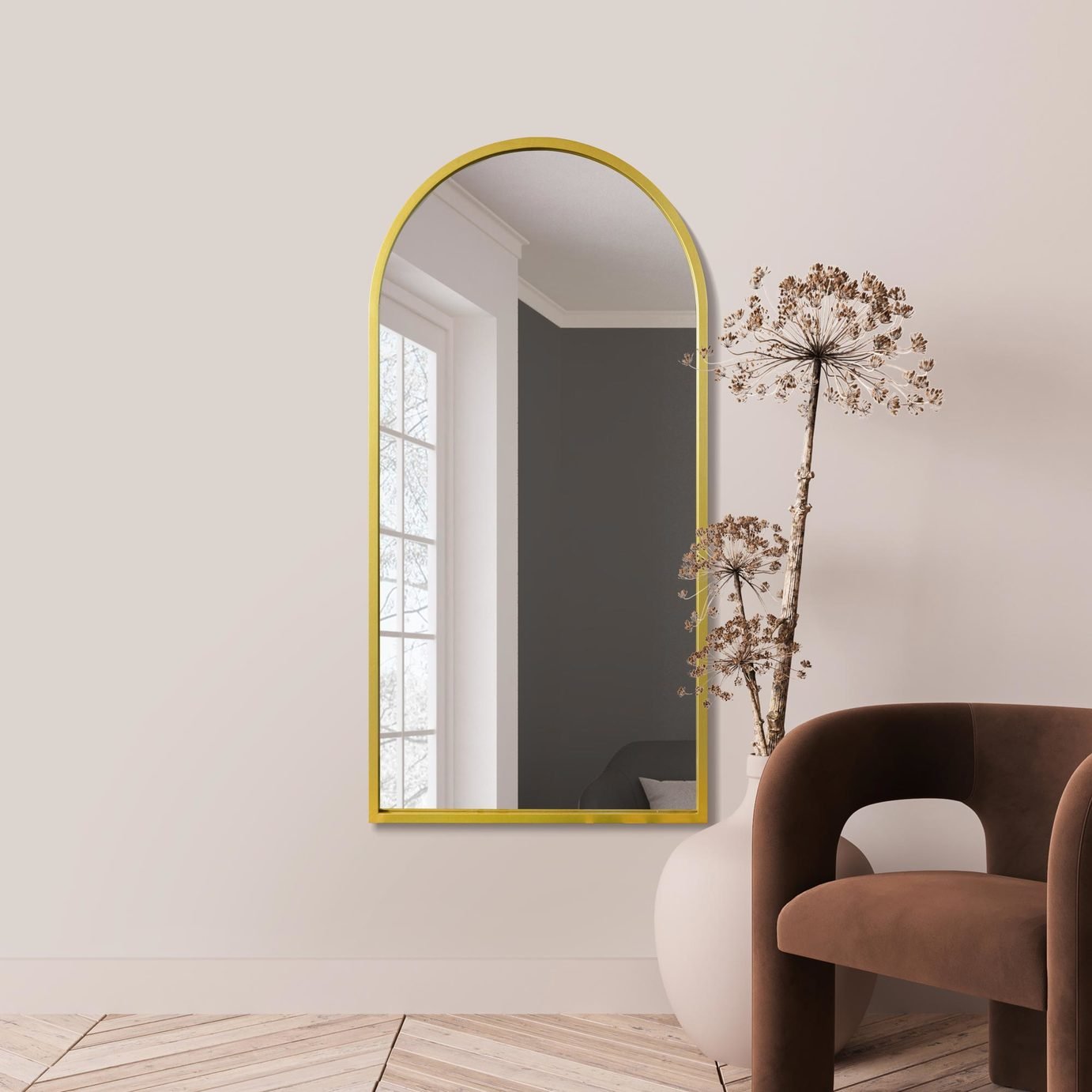 MirrorOutlet Arcus Gold Metal Arch Wall Mirror - 140x70cm