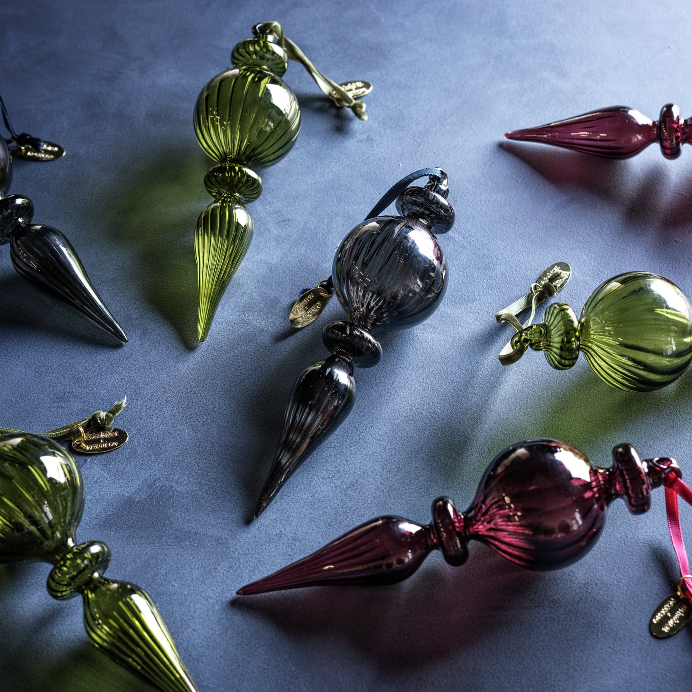 Habitat x Morris & Co. Glass Finials Christmas Baubles - Pack of 3