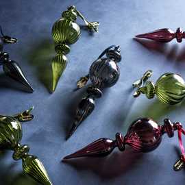 Habitat x Morris & Co. Glass Finials Christmas Baubles - Pack of 3