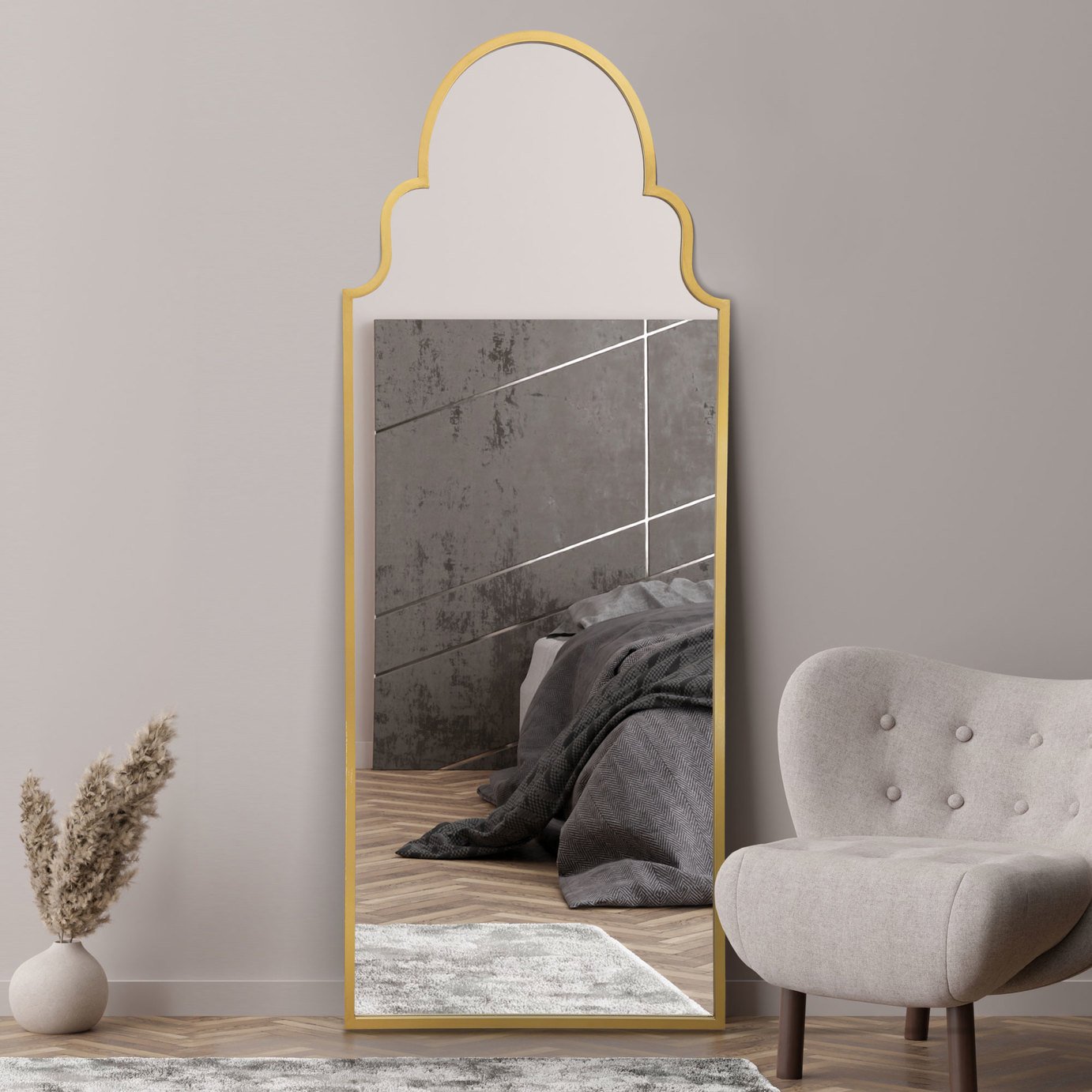 MirrorOutlet Arcus Gold Metal Arch Wall Mirror - 180x70cm