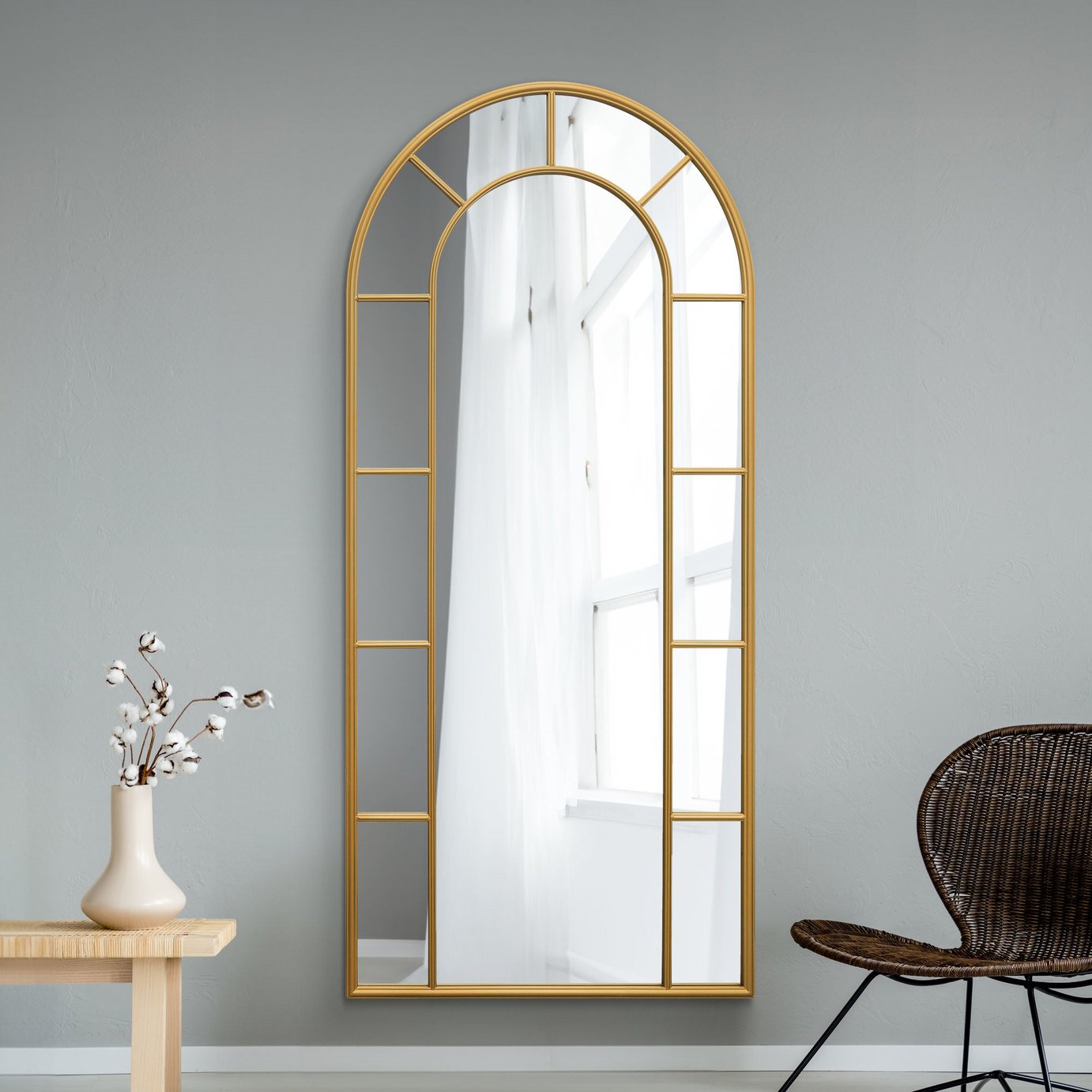 MirrorOutlet Arcus Gold Metal Arch Wall Mirror - 190x85cm