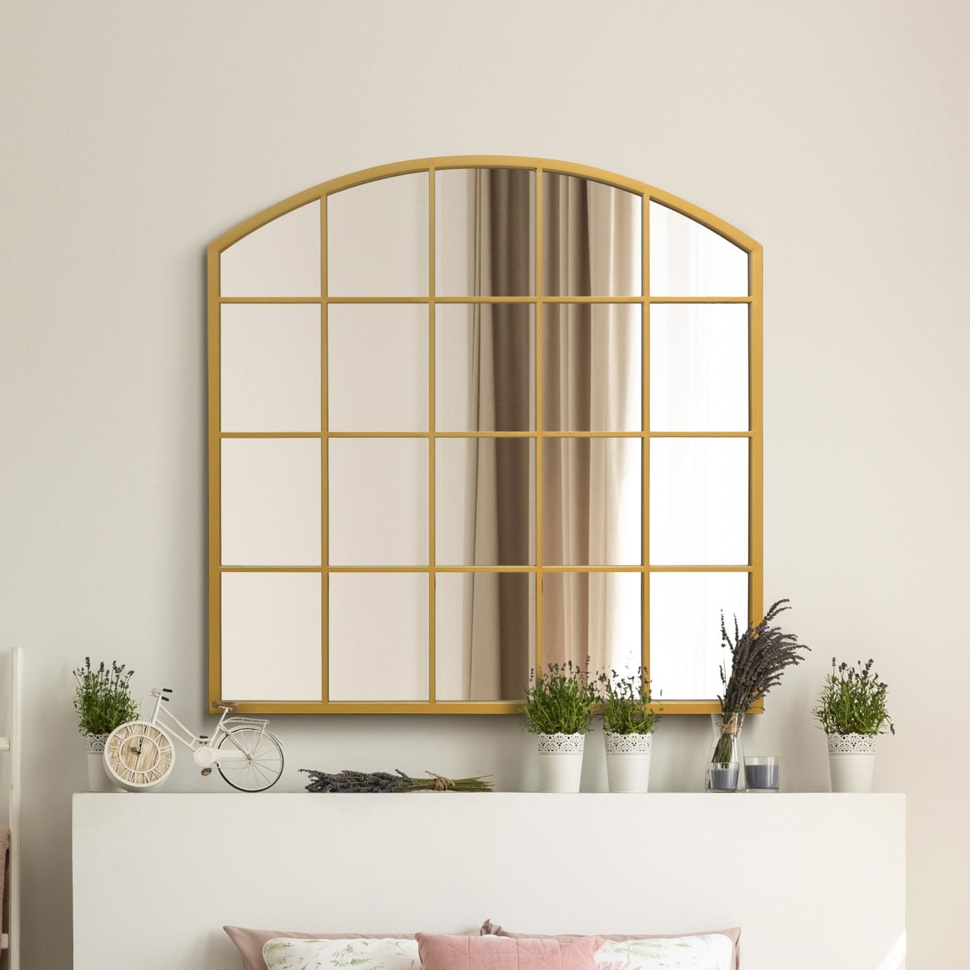 MirrorOutlet Arcus Gold Metal Arch Wall Mirror - 100x100cm