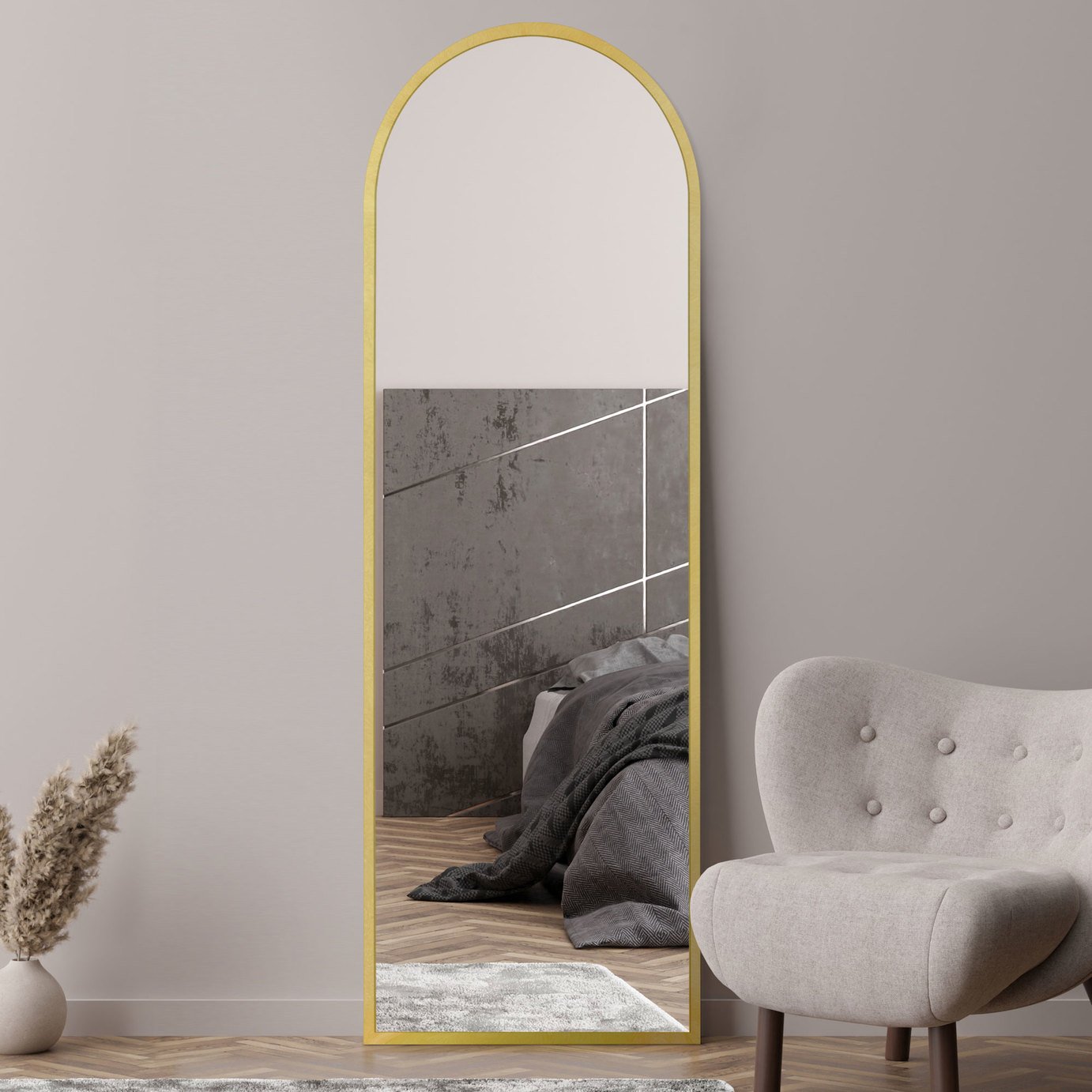 MirrorOutlet Arcus Gold Metal Arch Wall Mirror - 180x60cm