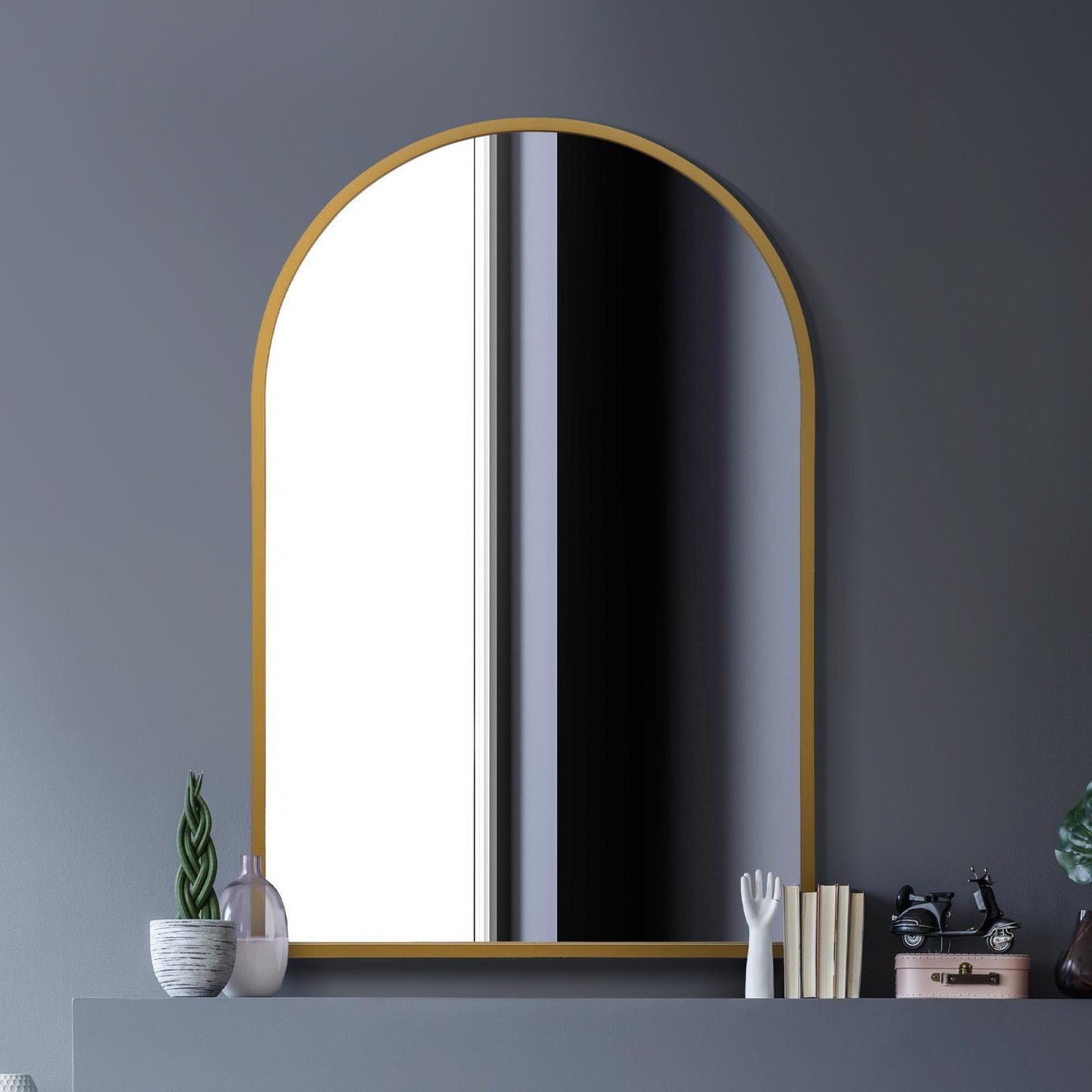 MirrorOutlet Arcus Gold Metal Arch Wall Mirror - 120x80cm